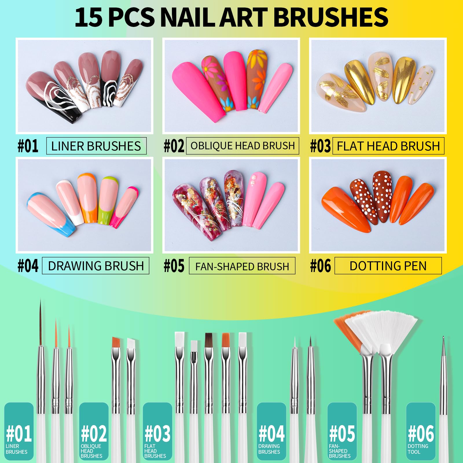 FANDAMEI Nail Art Tools, Nail Brush, 15 PCS Nail Art Brushes, 5 PCS Nail Dotting Tool, Nail Stand, Nail Holder For Painting Nails, Nail Tools, Nail Design Tools, White