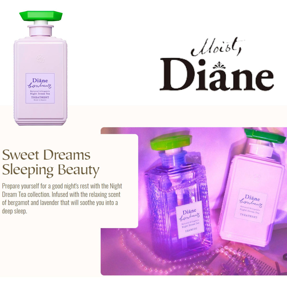 Moist Diane Natural & Hydrating Hair Conditioner with Pump for Women & Men, 100% Organic Treatment for Dry Damaged Hair, Japanese Conditioner with Keratin Protein, Bonheur Lavender 13.5 Fl oz/400mL
