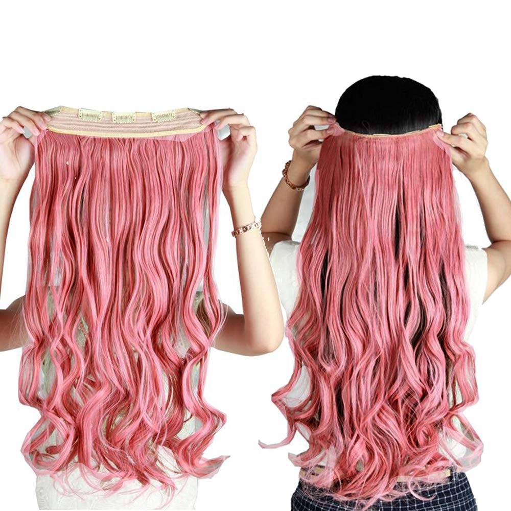S-noilite Trendy 24/26 Straight Curly 3/4 Full Head One Piece 5clips Clip in Hair Extensions Long Poplar Style for Xmas Gifts 22colors (24 - Curly, ash pink)