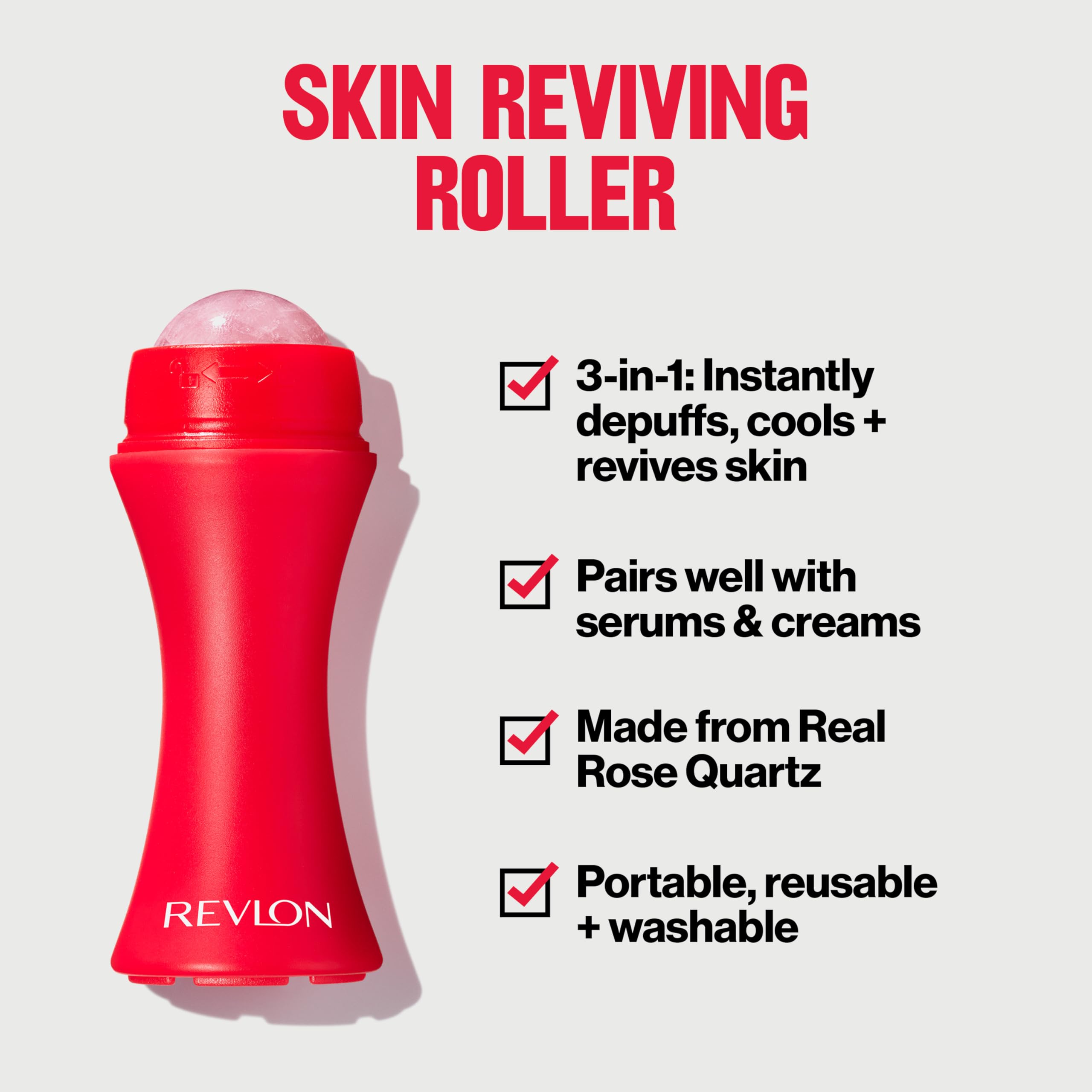Revlon Skin Reviving Roller with Rose Quartz for All-Day Facial Reviving & Brightening, Compact & Reusable, Gentle on Skin, 1 count