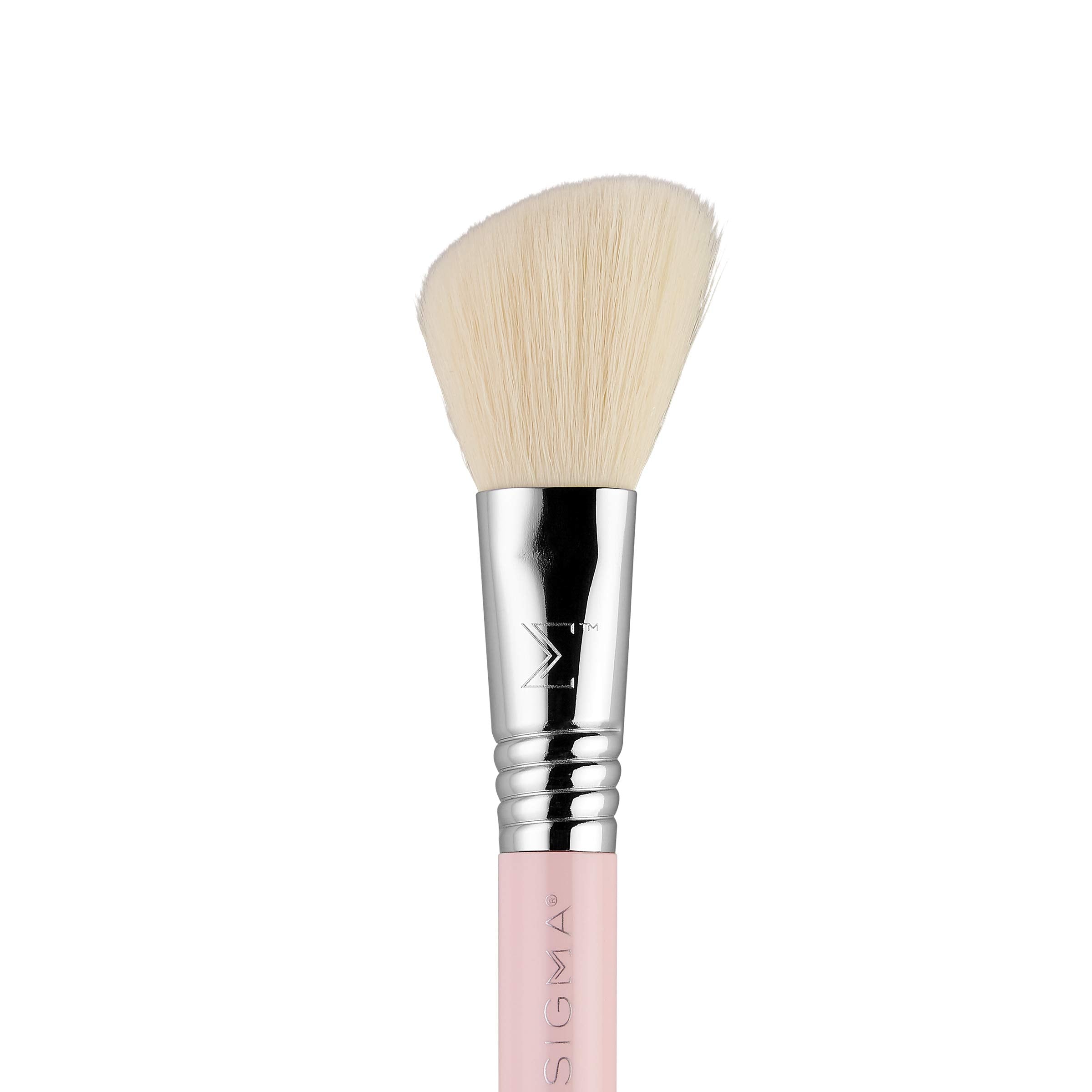 Sigma Beauty Travel Essential Trio Makeup Brush Set for Foundation Powder Eyeshadow, 3 Tool Brushes with Brush Tin Holder, Light Pink
