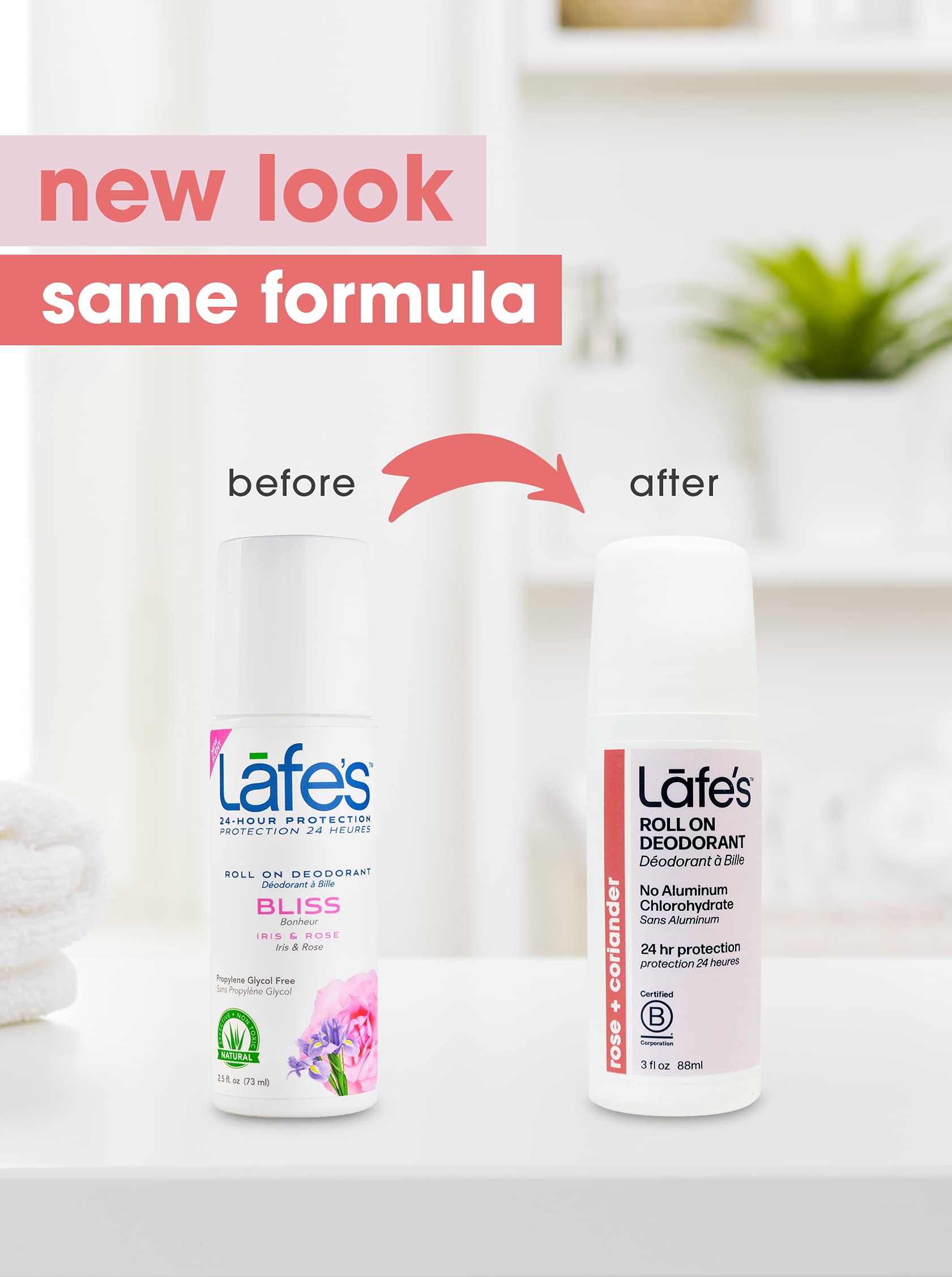 Lafes 100% Natural Roll-on Deodorant, Powder, 3 Count