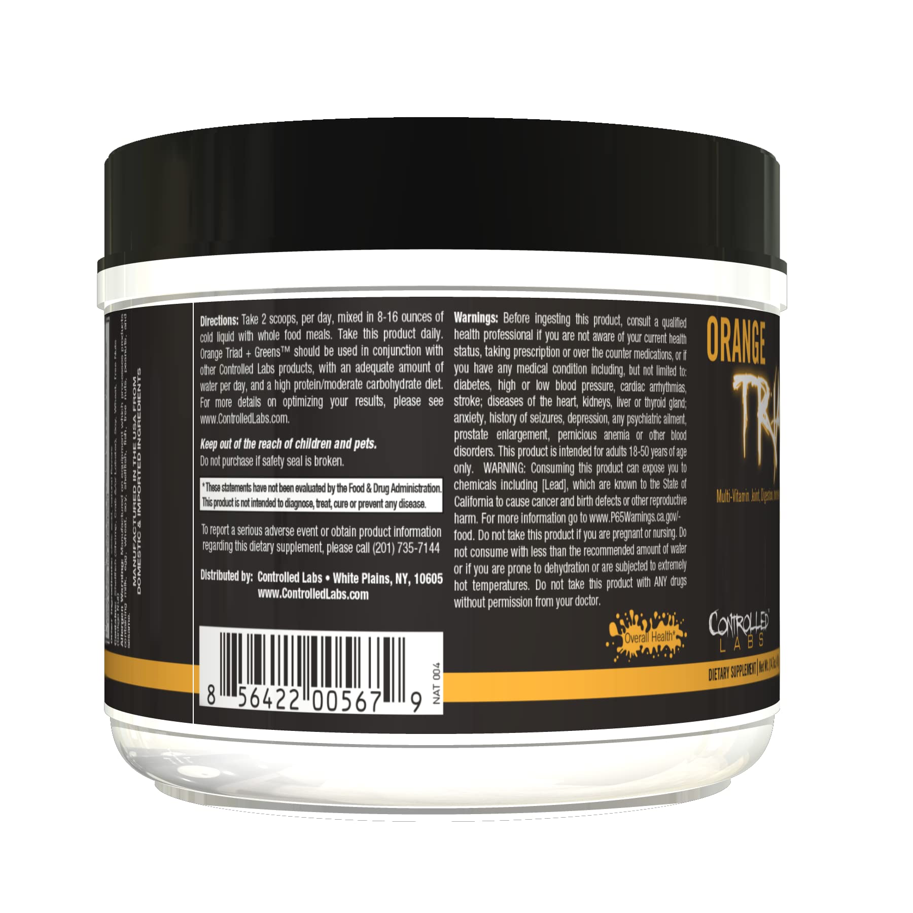 CONTROLLED LABS Orange Triad Plus Greens for Men and Women, 30 Servings Iron Free Sports Supplement for Overall Health, Multivitamin, Digestion, Immune System, and Joint Health