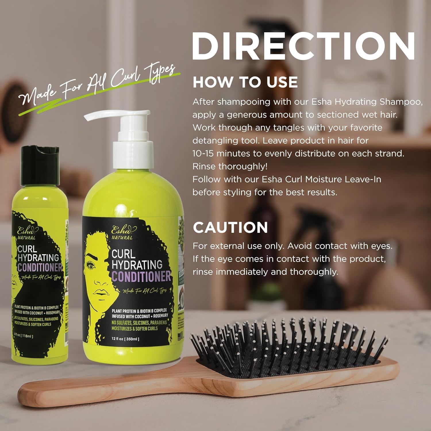 Esha Girl Natural – Curl Hydrating Conditioner - Moisturize 3C & 4C Curls with Coconut & Rosemary Oils, Biotin - Tropical Fruit Scent (12 Oz.)