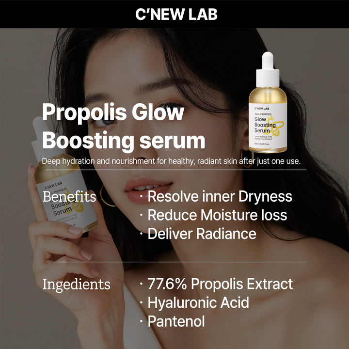C’NEW LAB Real Propolis Glow Boosting Serum 50ml (1.69 fl.oz.) | Deep Hydration, Skin Barrier Strengthening | Inner Dryness Relief | Propolis Extract, Honey Extract, Korean Facial Serum