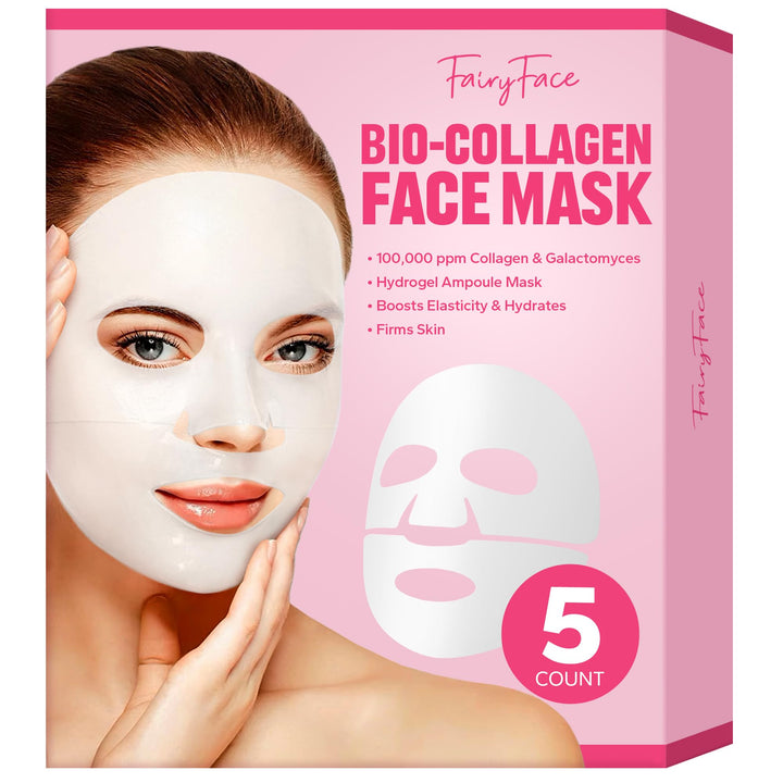 FairyFace Bio-Collagen Face Mask (5 Count), Deep Collagen Anti-Wrinkle Lifting Mask, Overnight Face Mask, Bio-Collagen Moisturising Mask, Boosts Elasticity & Hydrates, Collagen Night Wrapping Mask