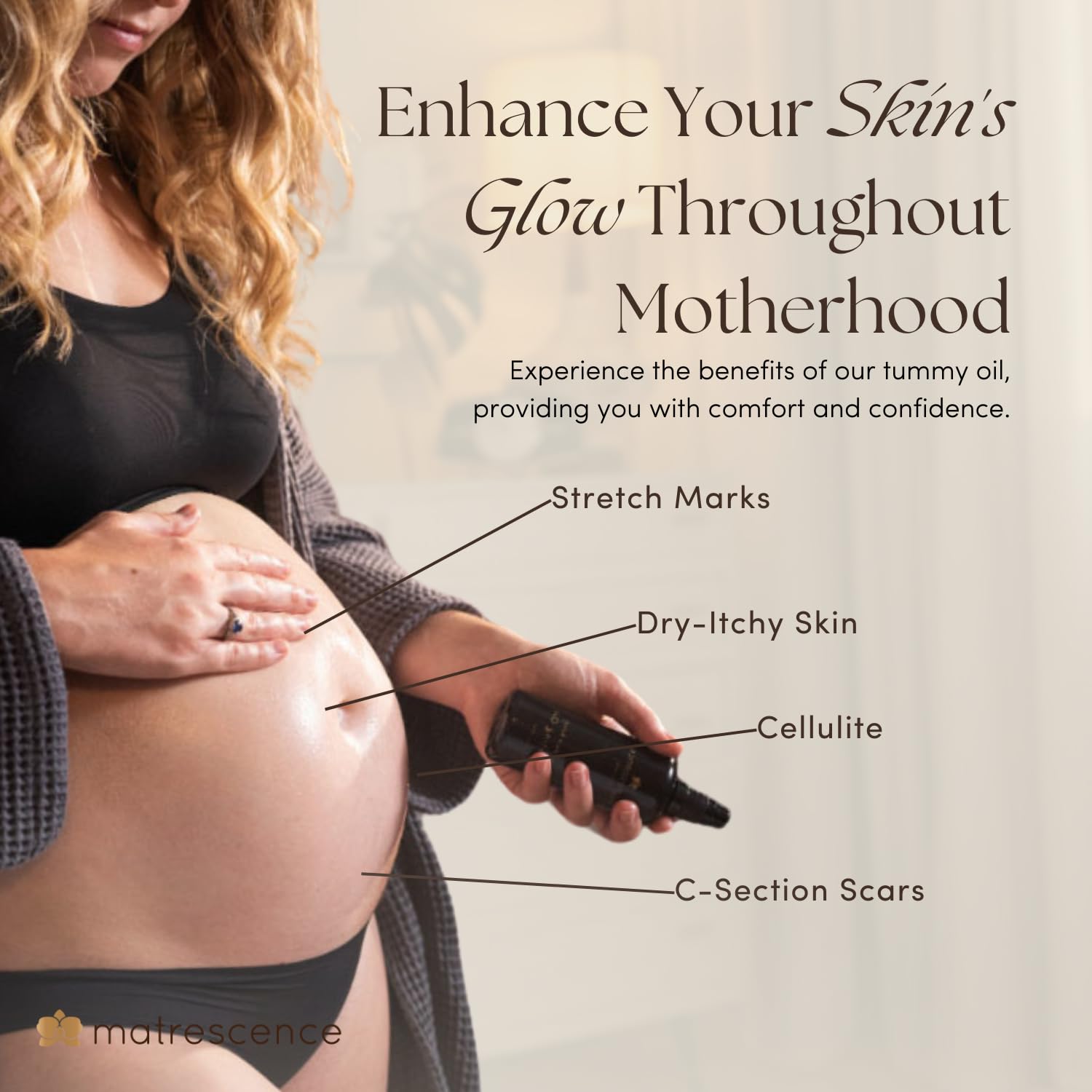 Matrescence Stretch Mark Relief Hydrating Belly Oil (3.4oz/101ml) | Spa-Quality Maternity Skin Treatment | Pregnancy-Safe Skincare Made for Mom | Non-Greasy Moisturizing Skin Essentials for Mom