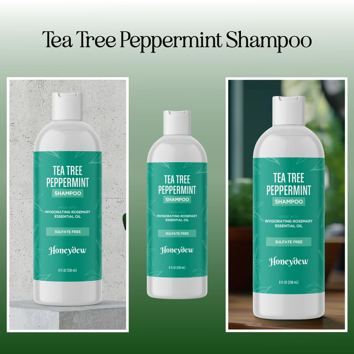Invigorating Tea Tree Mint Shampoo - Rosemary Mint Shampoo for Oily Hair with Tea Tree Oil for Hair - Aromatherapy Clarifying Shampoo for Build Up Dry Scalp and Flakes with Essential Oils for Hair
