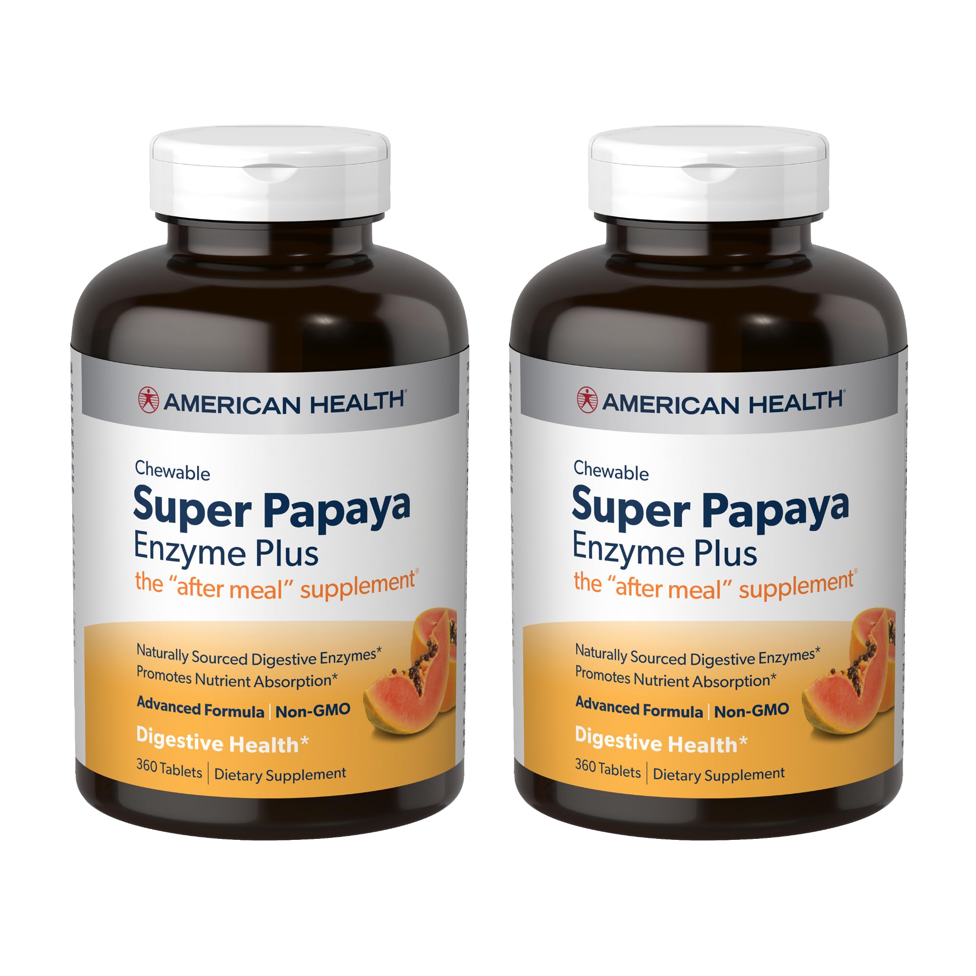 American Health Super Papaya Enzyme Plus - 360 Chewable Tablets, Pack of 2 - The After-Meal Supplement - Non-GMO - 240 Total Servings