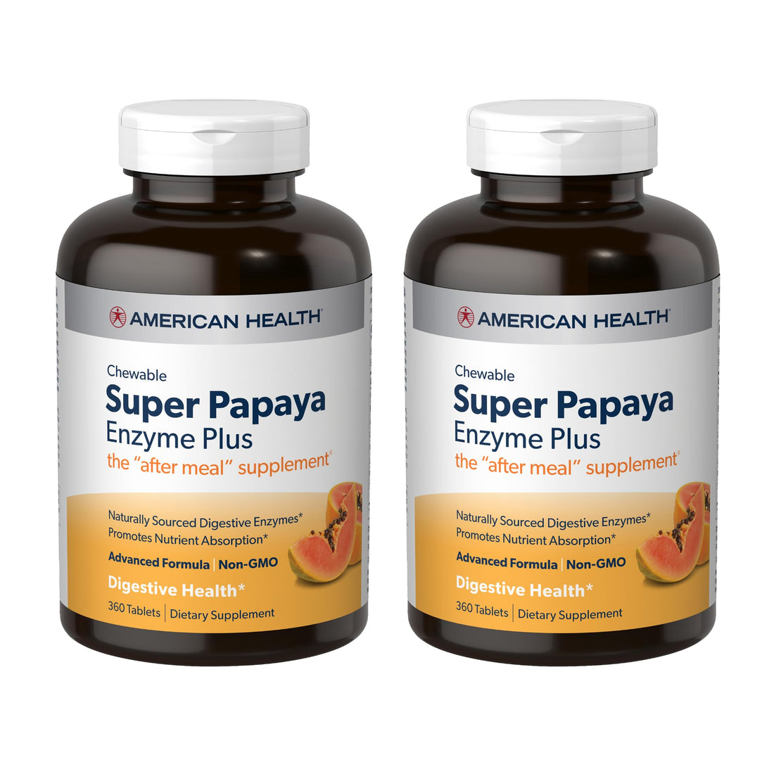 American Health Super Papaya Enzyme Plus - 360 Chewable Tablets, Pack of 2 - The After-Meal Supplement - Non-GMO - 240 Total Servings