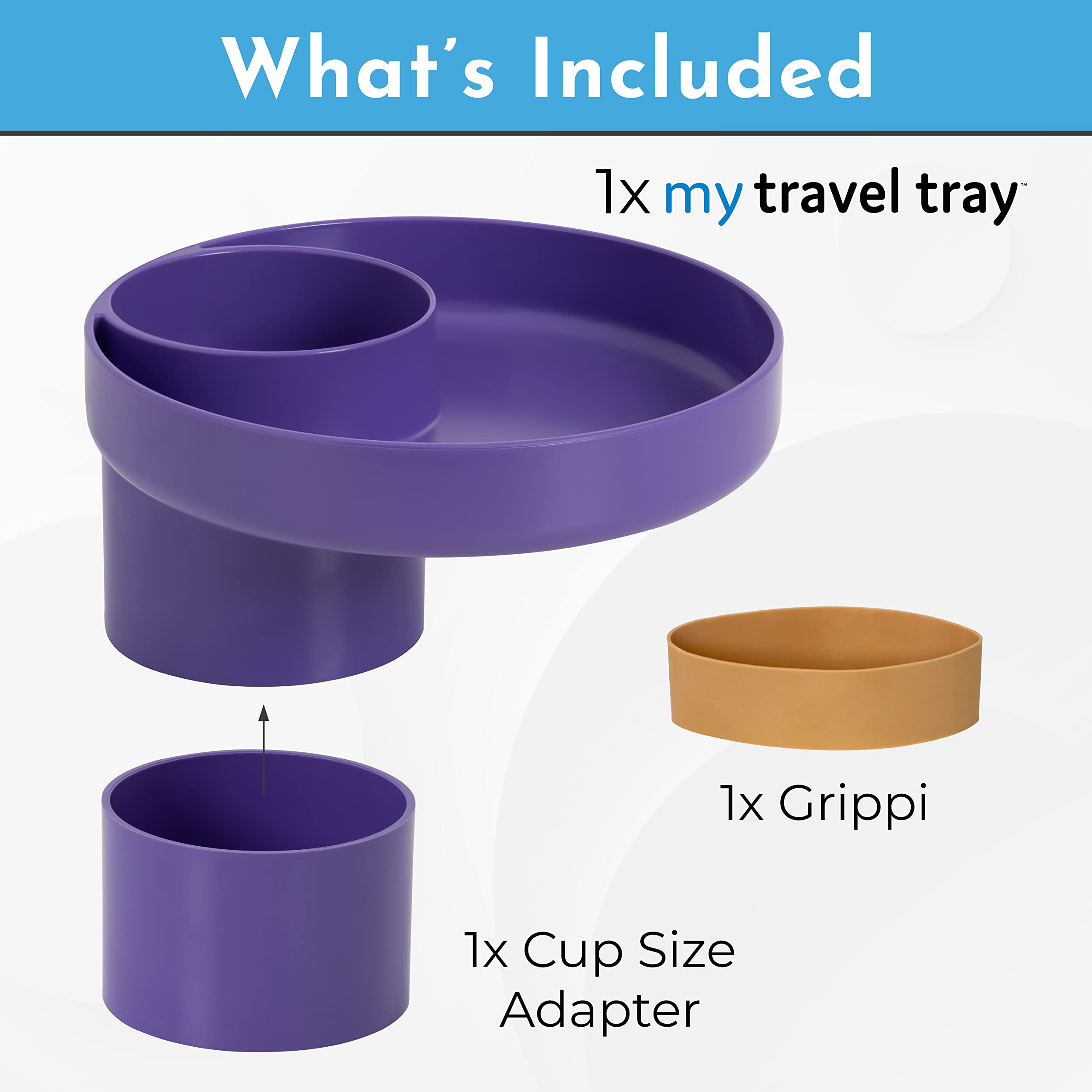 Travel Tray Round, USA Made Easily Convert Your existing Cup Holder to a Tray and Cup Holder for use in a Car Seat, Booster, Stroller, Golf Cart and Anywhere You Have a Cup Holder! Purple