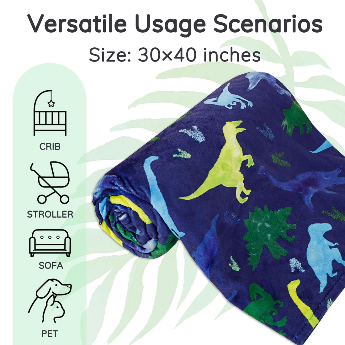 Baby Blanket for Kids Super Soft Minky Blanket with Dotted Backing, Toddler Blanket with Dinosaurs Multicolor Printed