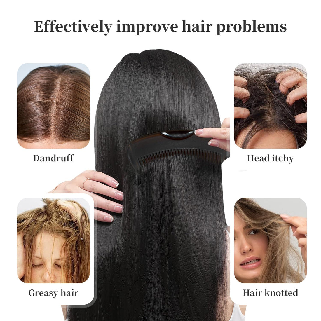 Dandruff Comb with Self-Cleaning Hollow Teeth & Massage Handle - Scalp Detox Comb for Flakes, Oil Removal - Dandruff Scalp Hair Combs for Women/Men/Kids