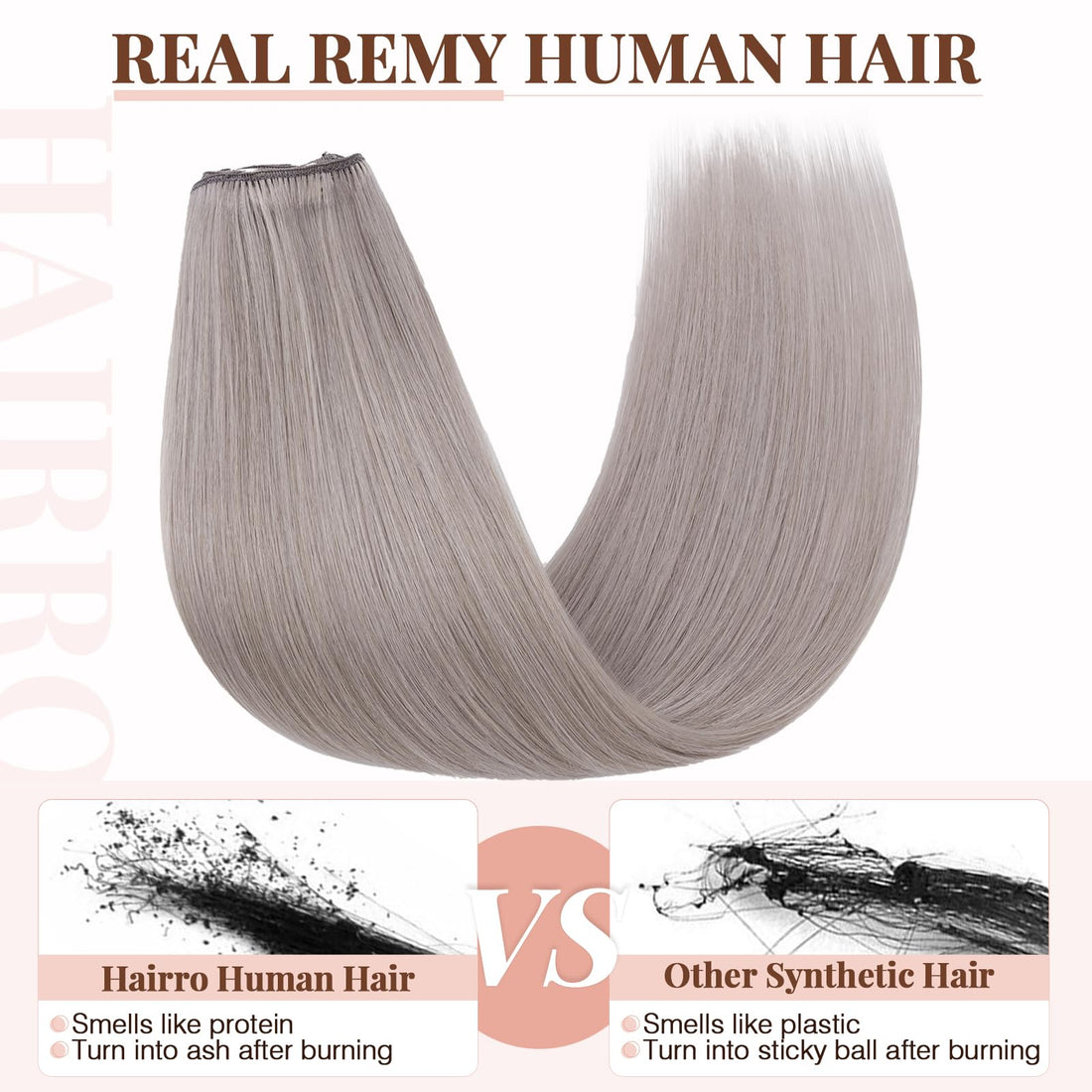 Hairro Clip in Hair Extensions 100% Human Hair Thin Grey 12 Inch Short Straight Human Hair Clip on Hairpieces 55g Machine Weft 8pcs 18 Clips for Women