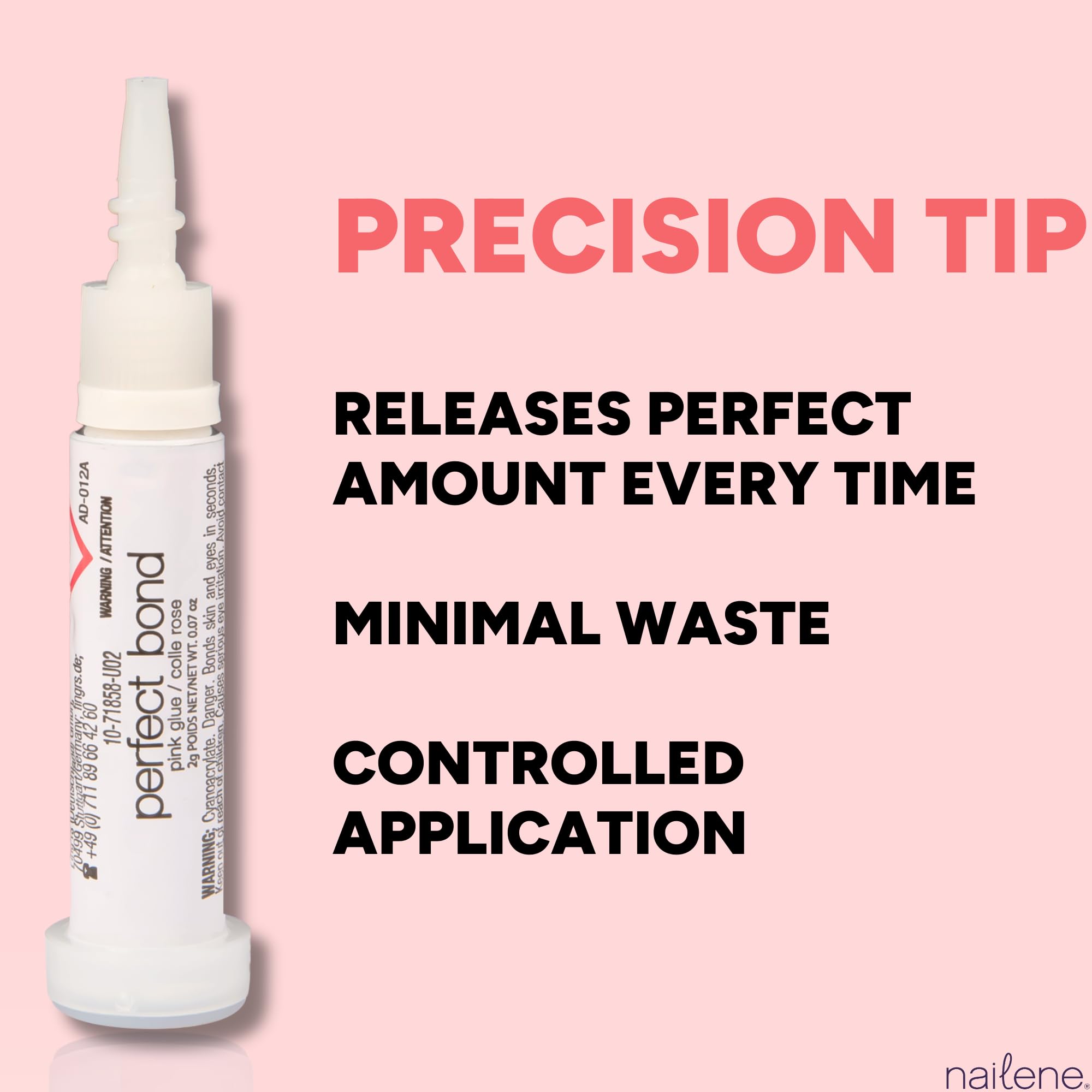 Nailene Perfect Bond Nail Glue, Super Strong, Durable, Easy to Apply Acrylic Nails, Press On Nails, Repairs Natural Nails, Quick Drying Nail Adhesive, Lasts 7 Days, Pink Tint, 2 g/0.07 oz, 2 Pack