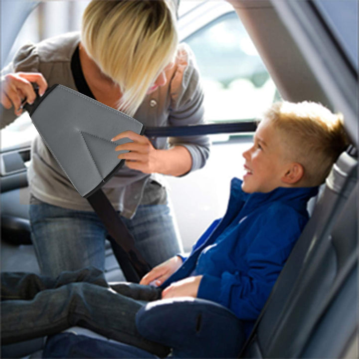 Seat Belt Adjuster for Kids & Adults, 2 Pack Seatbelt Adjuster for Kids, Seat Belt Clips, Auto Shoulder Neck Strap Adjuster, Safety Strap Triangle Positioner Car Seat Strap Pads Cover Harness (Gray)