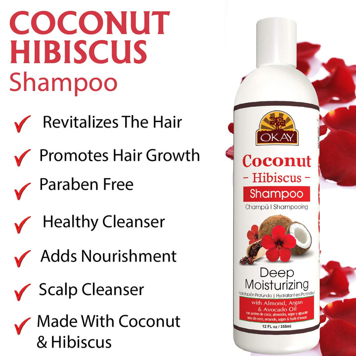 Hibiscus, 12 Ounce: Okay Coconut & Hibiscus Deep Moisturizing Shampoo For Healthy Soft Hair. Great On All Hair Types And Textures. 12Oz / 473Ml