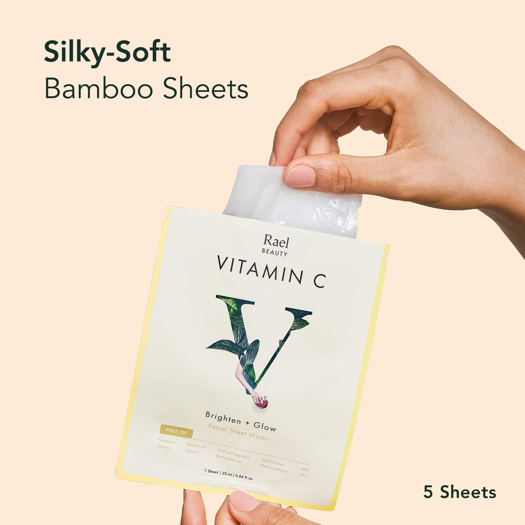 Rael Bamboo Face Sheet Mask - (Vitamin C, 5 Sheets) Vita Bright Real Natural Facial Mask With Vitamin C For Brightening by Rael