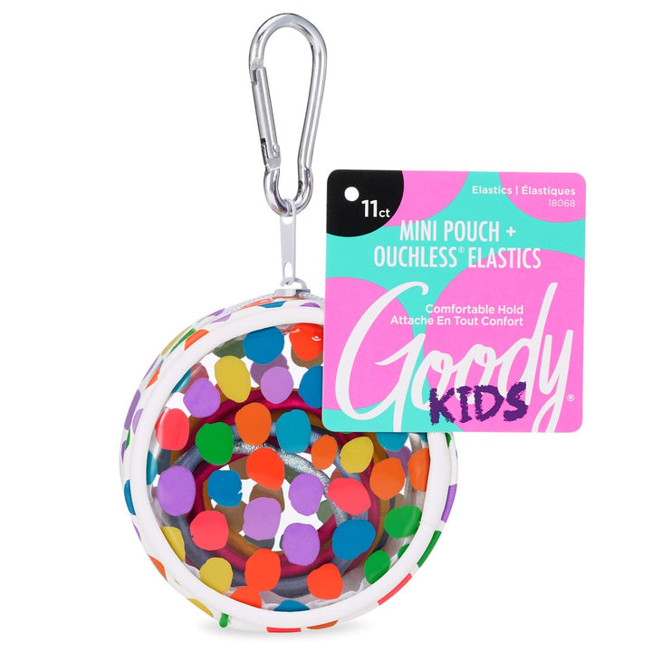 Goody Kids Ouchless Elastics with Mini Pouch - 11 Count, Dots Print - for All Hair Types - Hair Accessories for Women and Girls - Perfect for Long Lasting Braids, Ponytails and More
