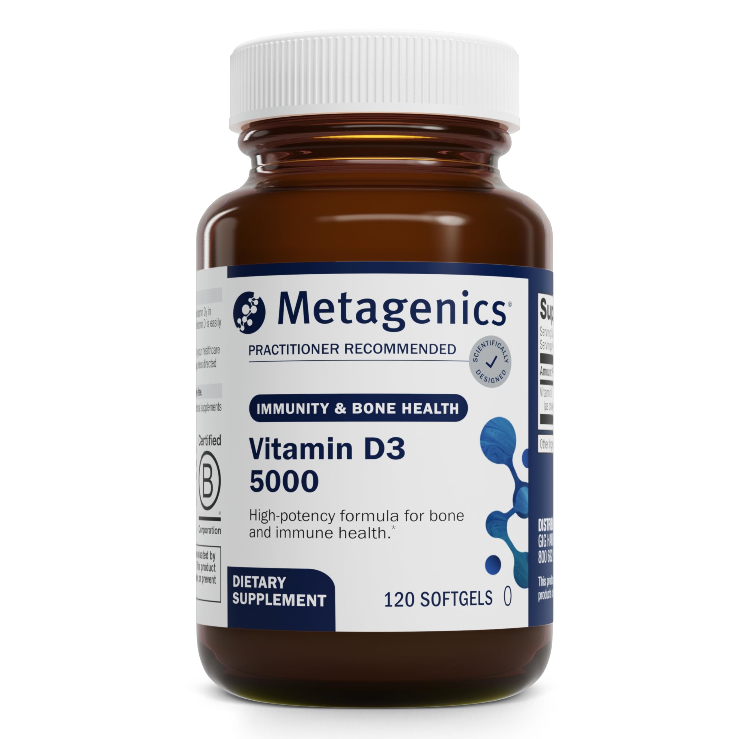 Metagenics Vitamin D3 5000 - for Immune Support, Bone Health & Heart Health* - High Potency Vitamin D - Non-GMO - Gluten-Free - 120 Softgels