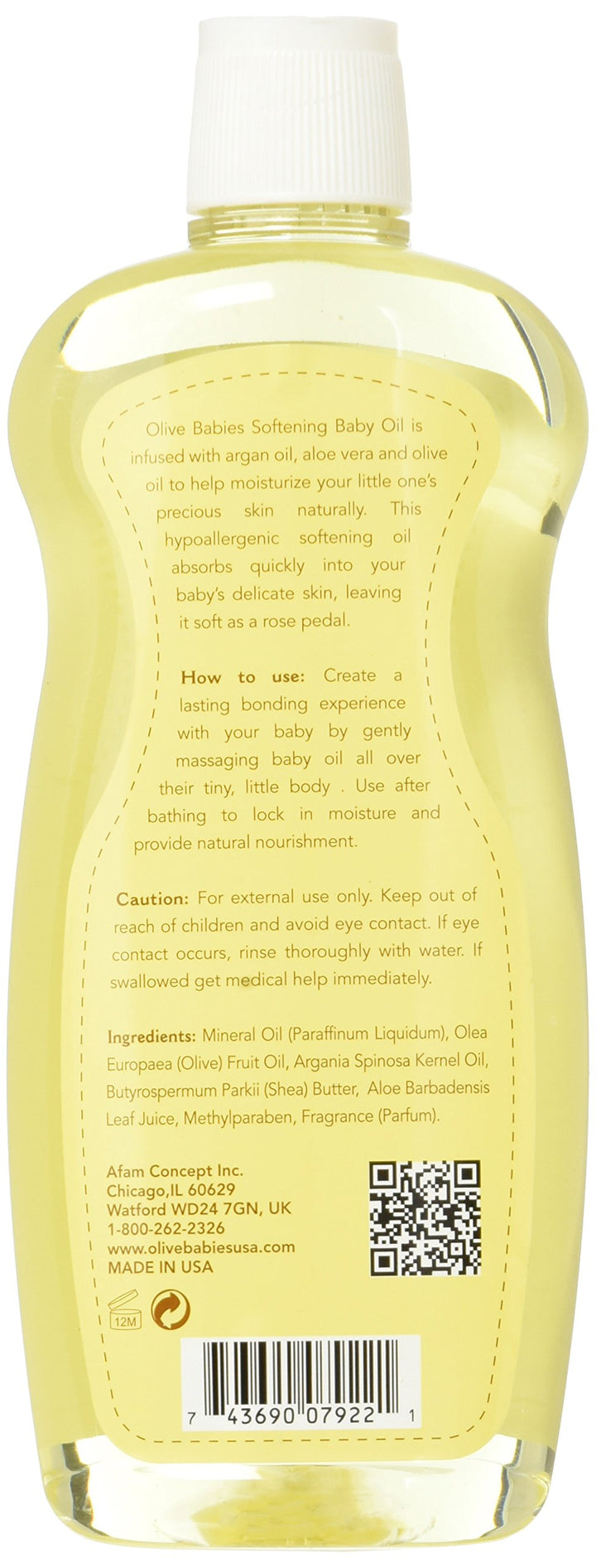 Baby Oil Multi Purpose with Argan Oil, Aloe Vera & Olive Oil 12 oz - Softening Hypoallergenic Solution for All Skin Types - Good on Men, Women & Kids
