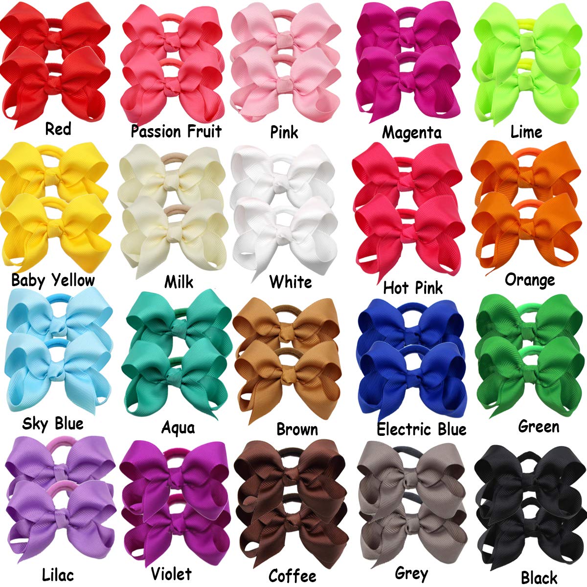CÉLLOT 40Pcs Boutique Hair Bows Elastic Ties Kids Children Rubber Bands Ponytail Holders Hair Bands For Baby Girls Teens Toddlers in Pairs