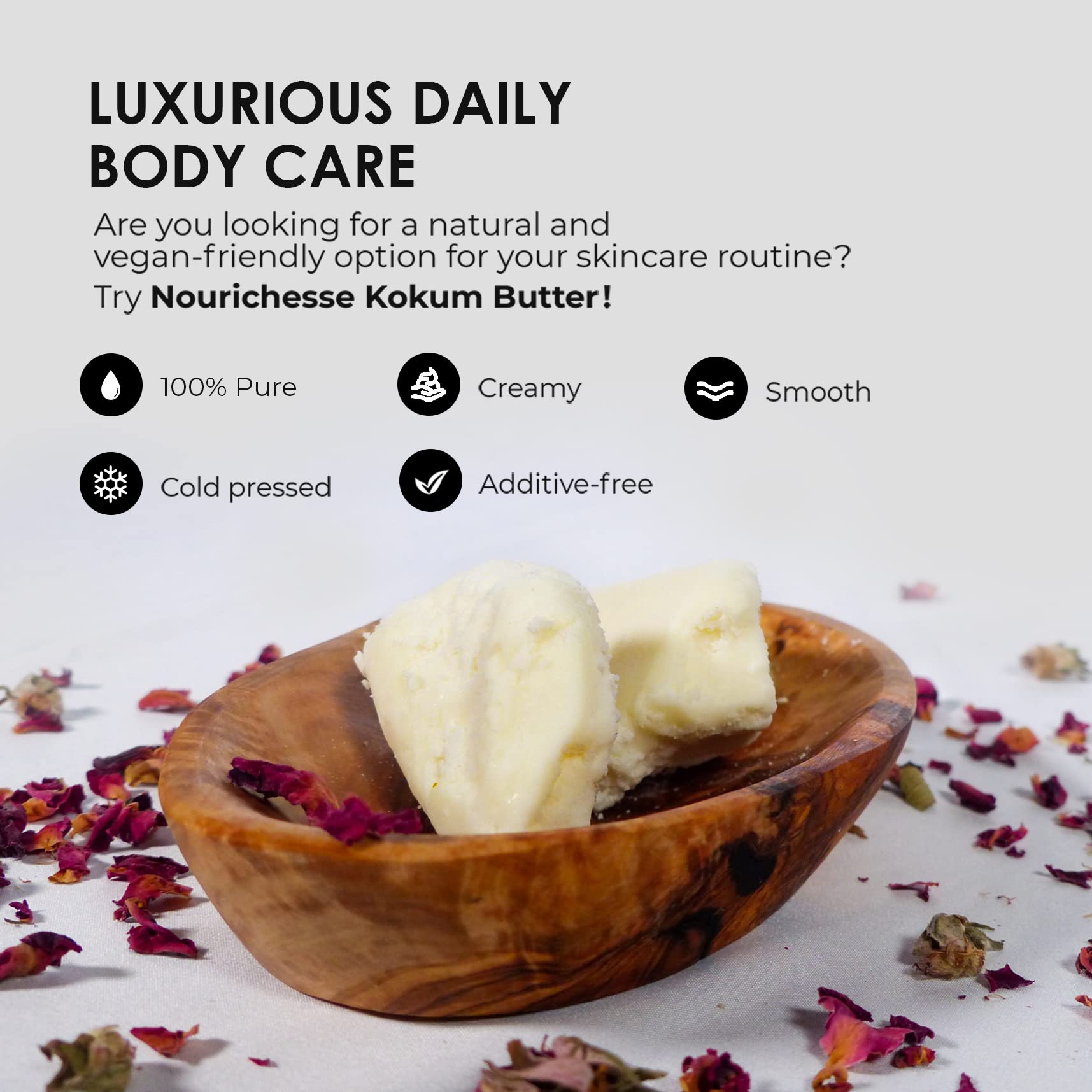 Nourichesse Kokum Butter - 1 LB (16oz) Block. Pure Butter, Great Moisturizer for Skin and Hair. Use in DIY Soap, Balm, and Cream.