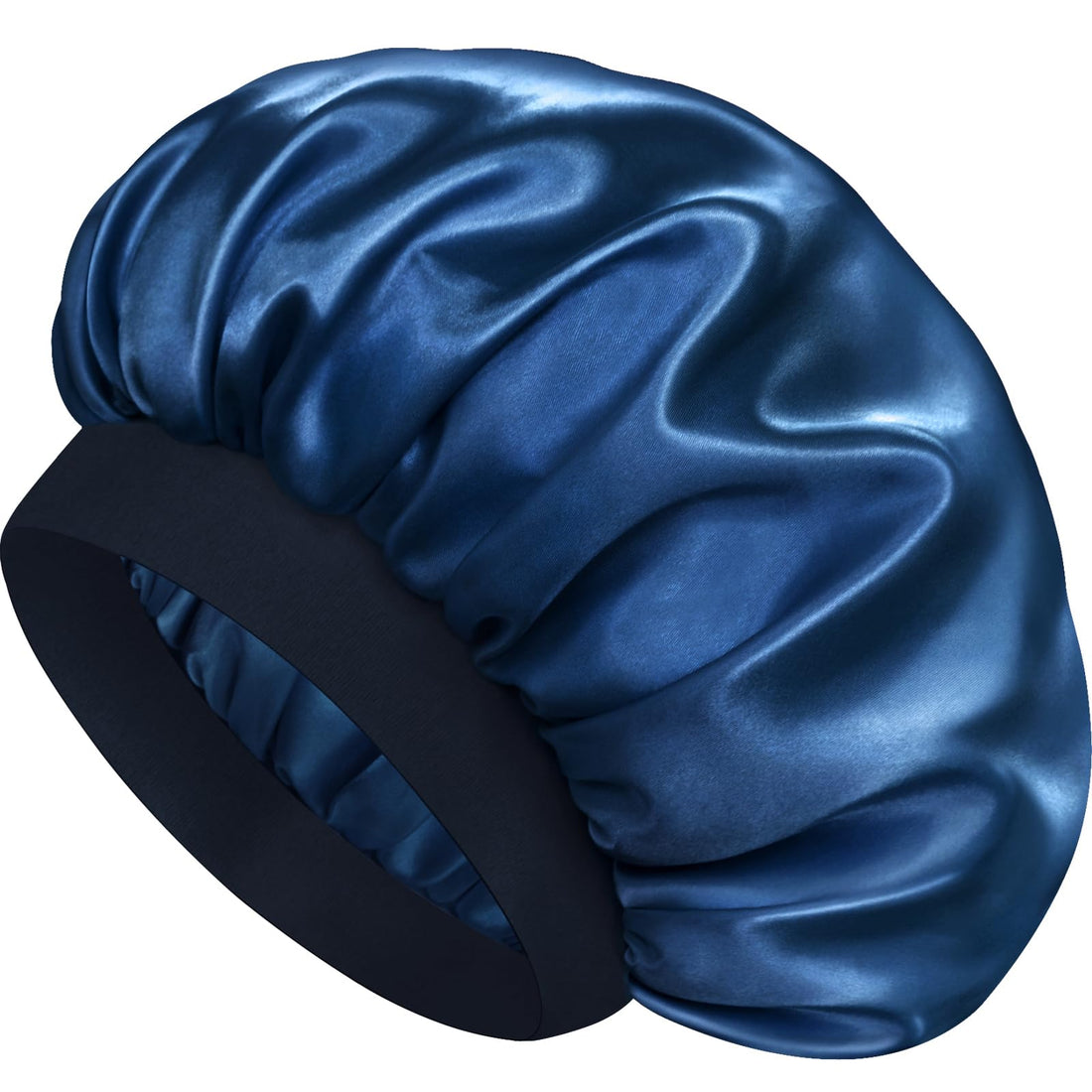 Doitory Satin Silk Bonnet for Sleeping, Double Layer Silk Sleep Cap for Men & Women, Soft Satin Lined Bonnet for Natural & Curly Hair(Navy Blue)