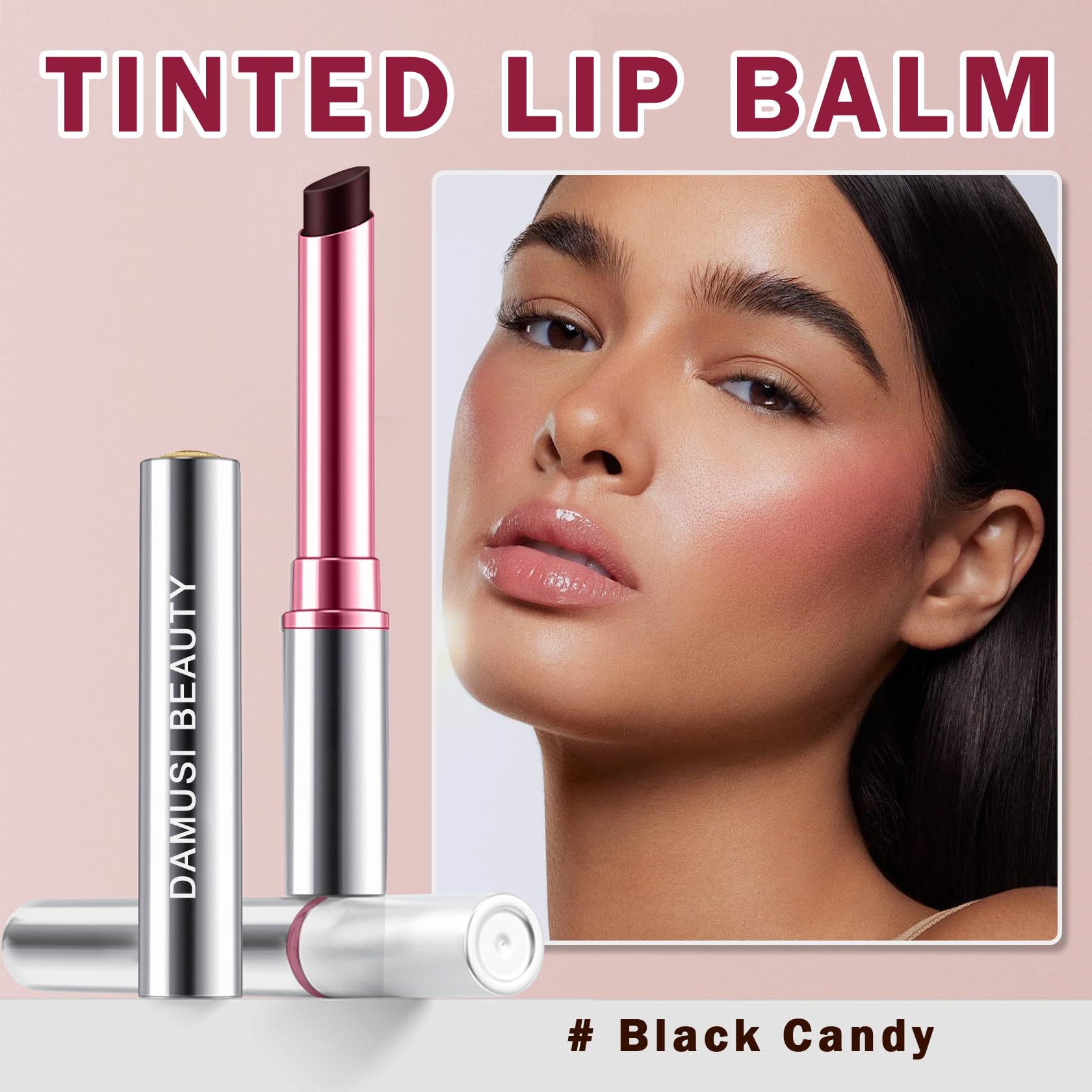DAMUSI 2PCS Tinted Lip Balm,Moisturizing Lipstick for Women,Hydrating Solid Lip Gloss,Sheer Formula and Lightweight Lip Care Balm for Dry Lips(Black Candy)