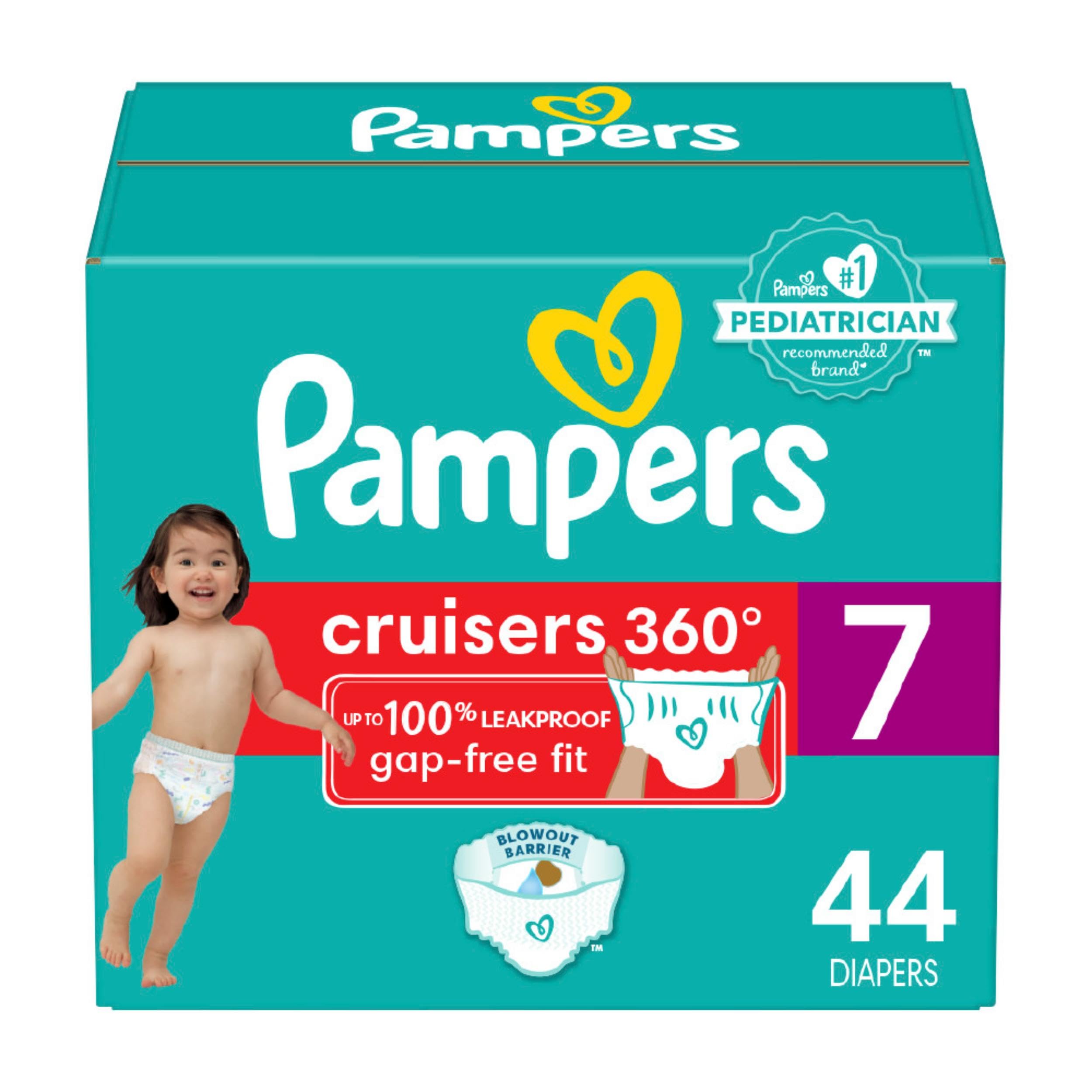 Diapers Size 7, 44 Count - Pampers Pull On Cruisers 360Ã‚° Fit Disposable Baby Diapers with Stretchy Waistband, Super Pack , Packaging & Prints May Vary