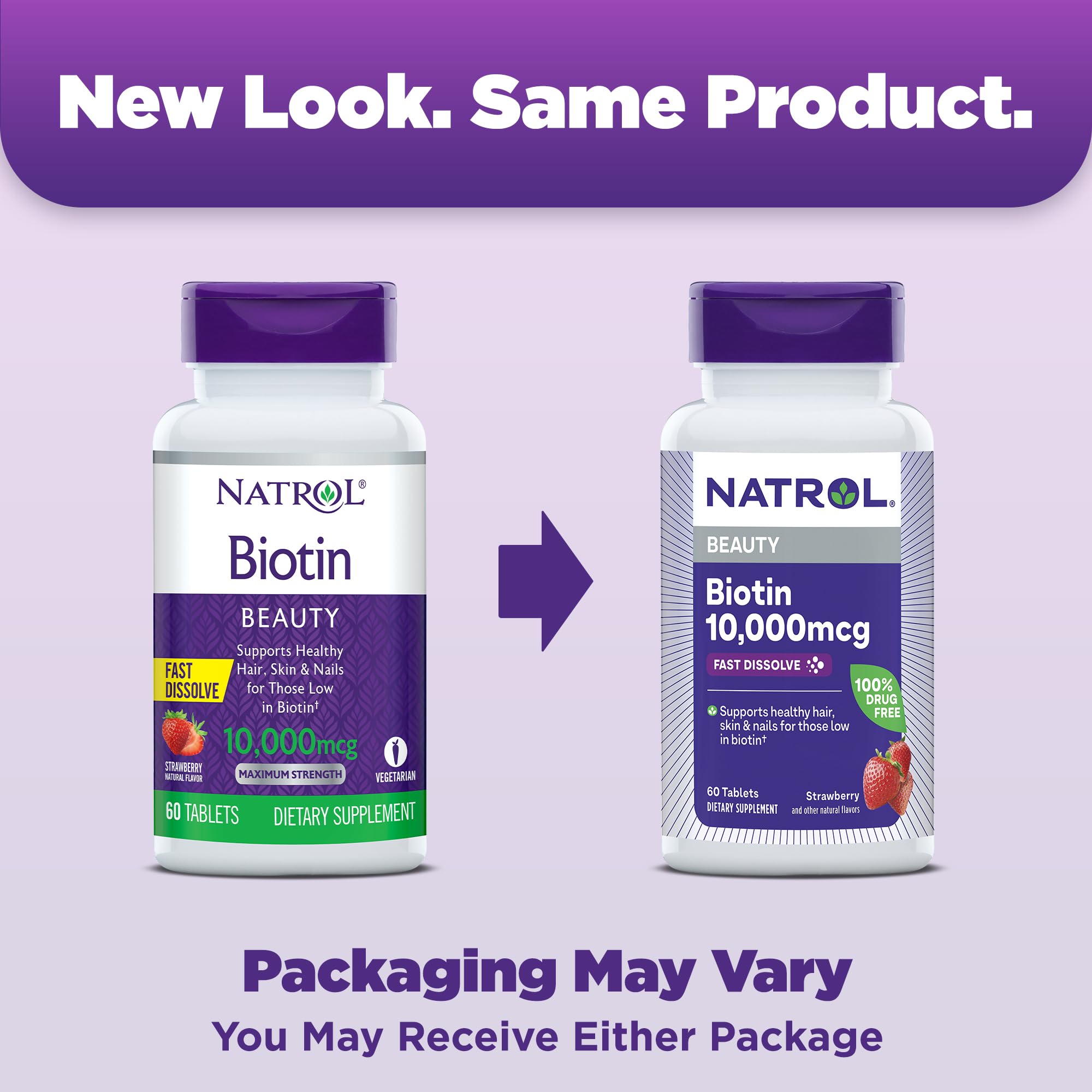 Natrol Biotin 10000mcg, 4x Faster Dissolve Supplement for Healthy Hair, Skin and Nails for Those Low in Biotin, Plus Energy Metabolism Support, 60 Tablets, Up to a 60 Day Supply