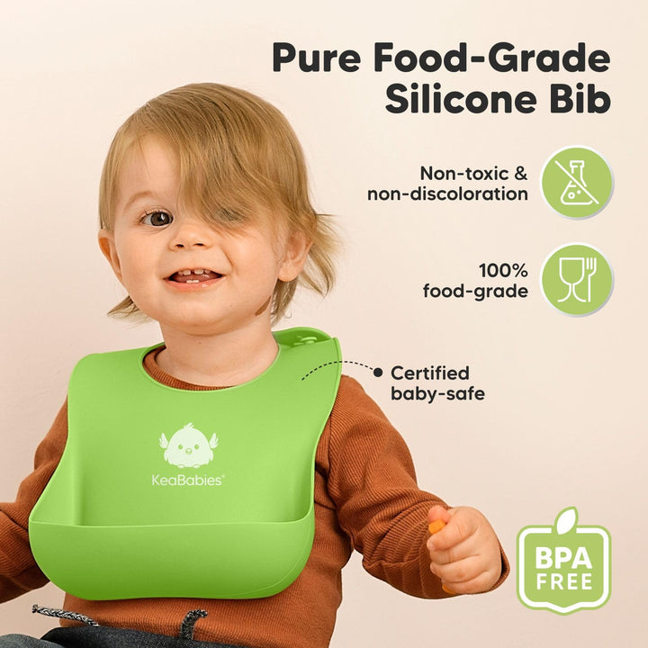 KeaBabies 2-Pack Silicone Baby Bibs for Eating - Sturdy Food-Grade Silicone Bibs for Babies Girl, Boy, Large Food Catcher, Clean & Put On Easily, Waterproof Toddler Feeding Essentials (Cloud Nine)
