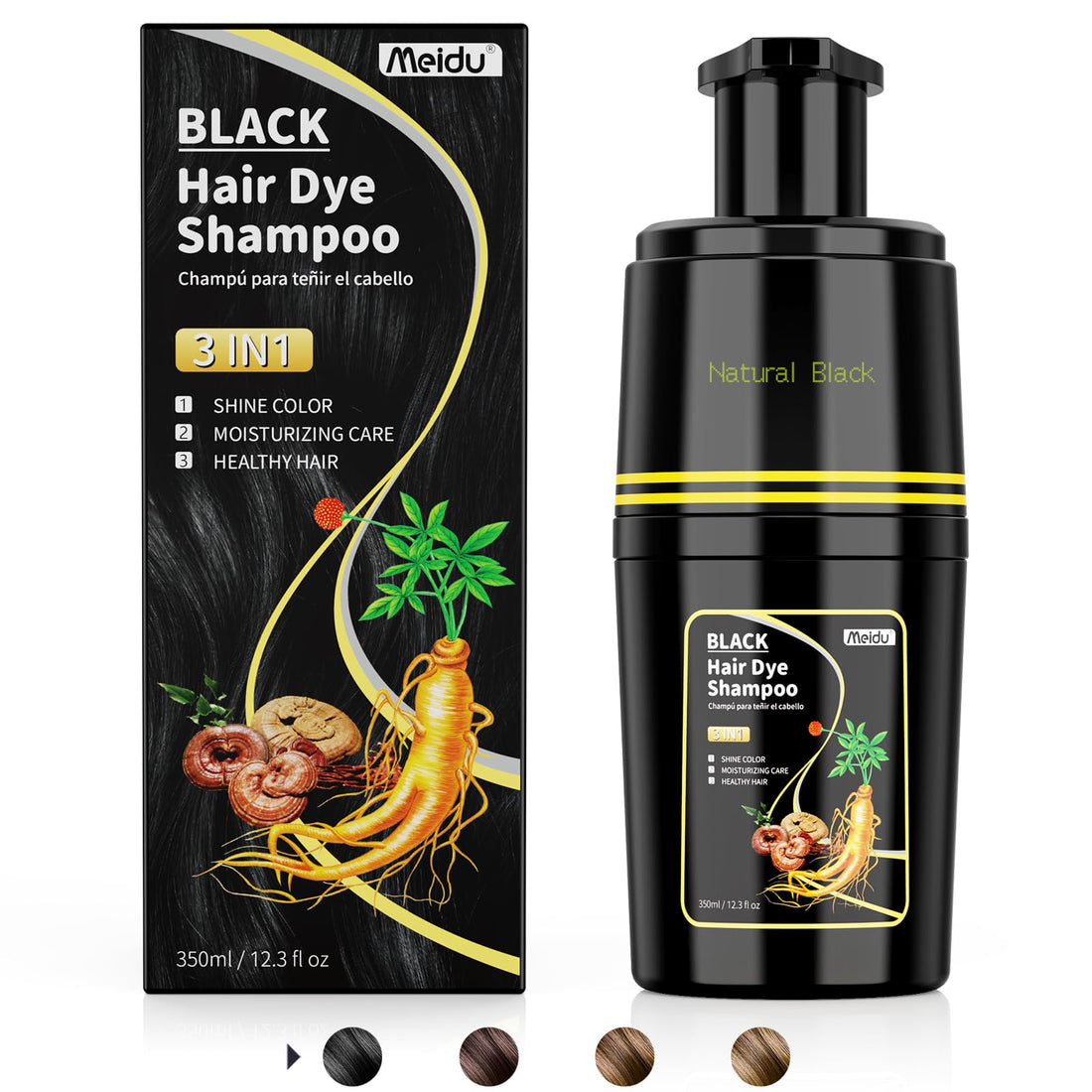 KAISASA Black Hair Dye Shampoo 3 in 1, Hair Color Shampoo for Cover Grey Hair, Natural with Herbal Ingredient for Men and Women (Black)