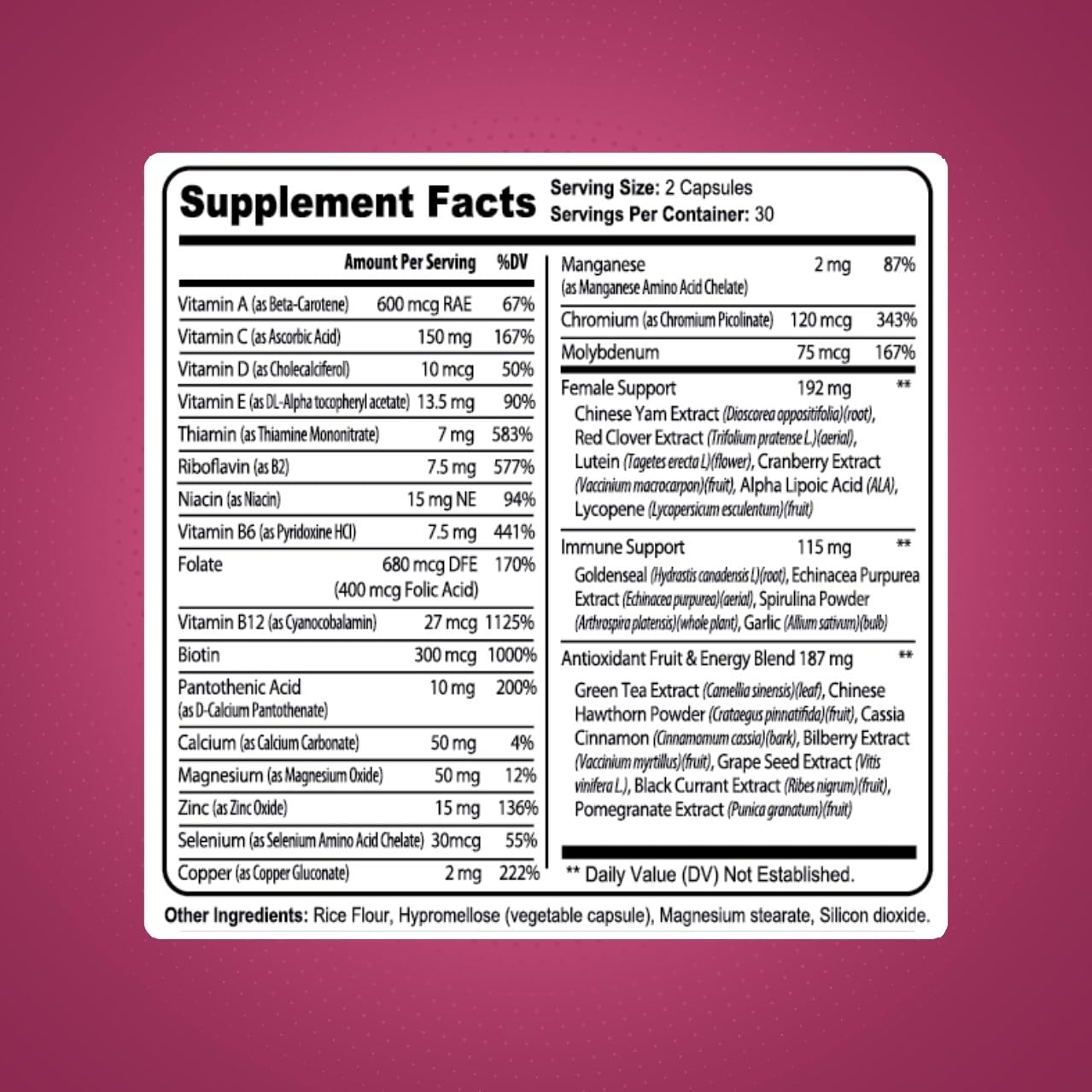 BEST 4U NUTRITION Multi for Her, 60 Capsules, Multivitamin & Multi-Mineral Supplement for Women, Helps Support her Immune System, Muscle Function & Hair, Nails & Skin