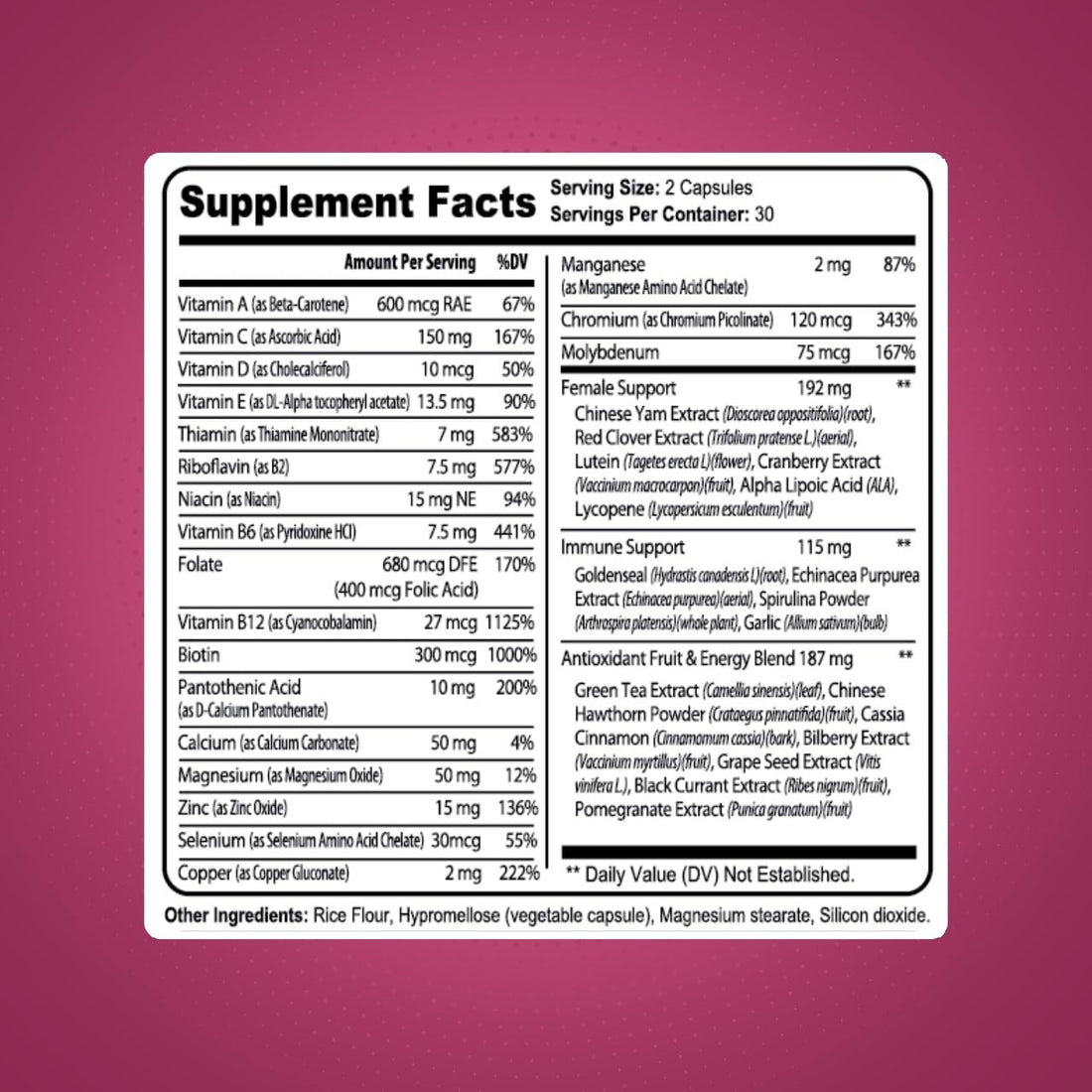 BEST 4U NUTRITION Multi for Her, 60 Capsules, Multivitamin & Multi-Mineral Supplement for Women, Helps Support her Immune System, Muscle Function & Hair, Nails & Skin