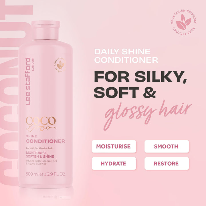Lee Stafford Shine Conditioner | Coco Loco Collection - Best Moisturizing Conditioner for Dry, Dull Hair, High Gloss Finish, Packed with Coconut Oil & Agave Essence, 16.9 Fl Oz