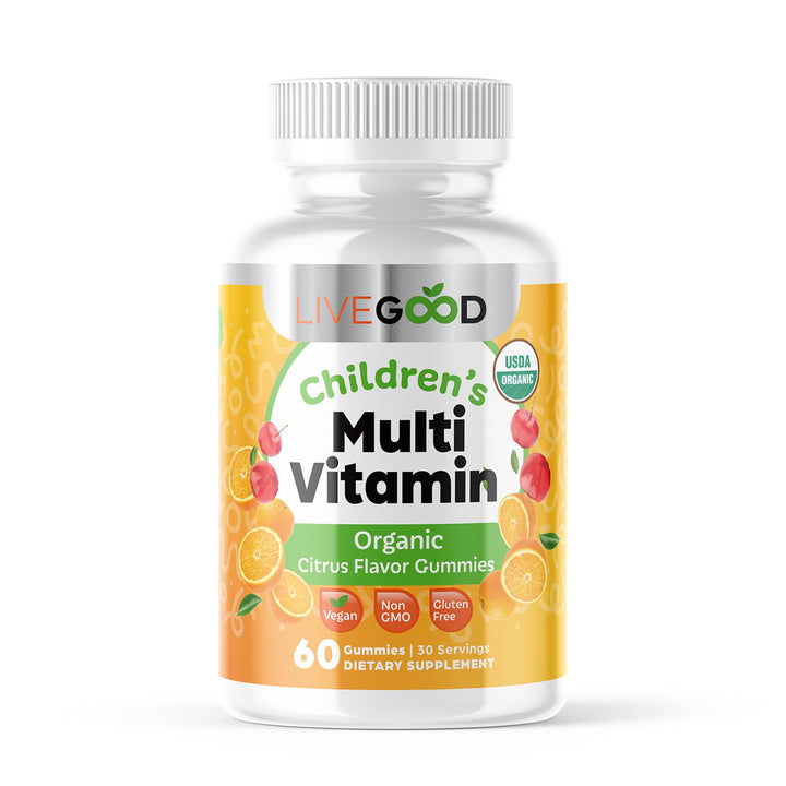 LIVEGOOD™ Organic Childrens Multivitamin Gummies, Chewable Daily Supplement with Vitamin C & Zinc for Kids, Citrus Flavor, 60 Gummies