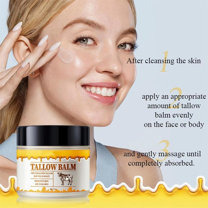 gcdat Beef Tallow, Tallow and Honey Cream, Beef Tallow for Skin, Grass-Fed Beef Tallow & Raw Wild Honey Blend, All-Natural Moisturizer for Face & Body