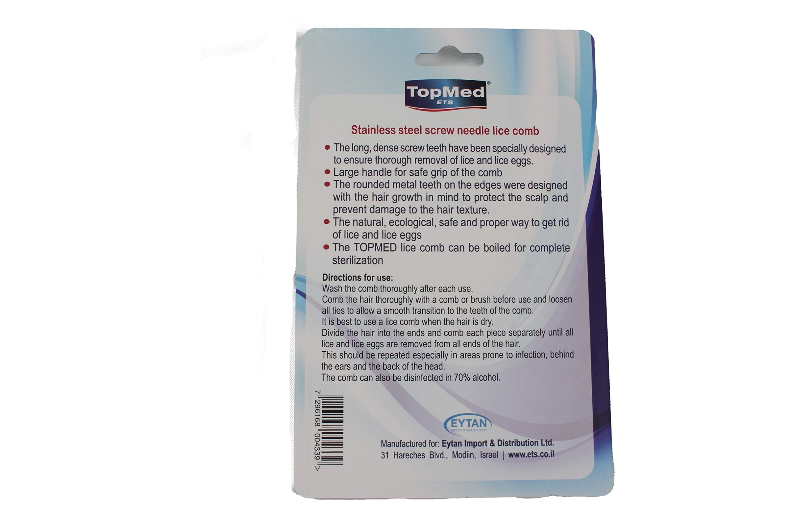 Top Med LICE Comb Steel Screw Needle Spiral 1 Count