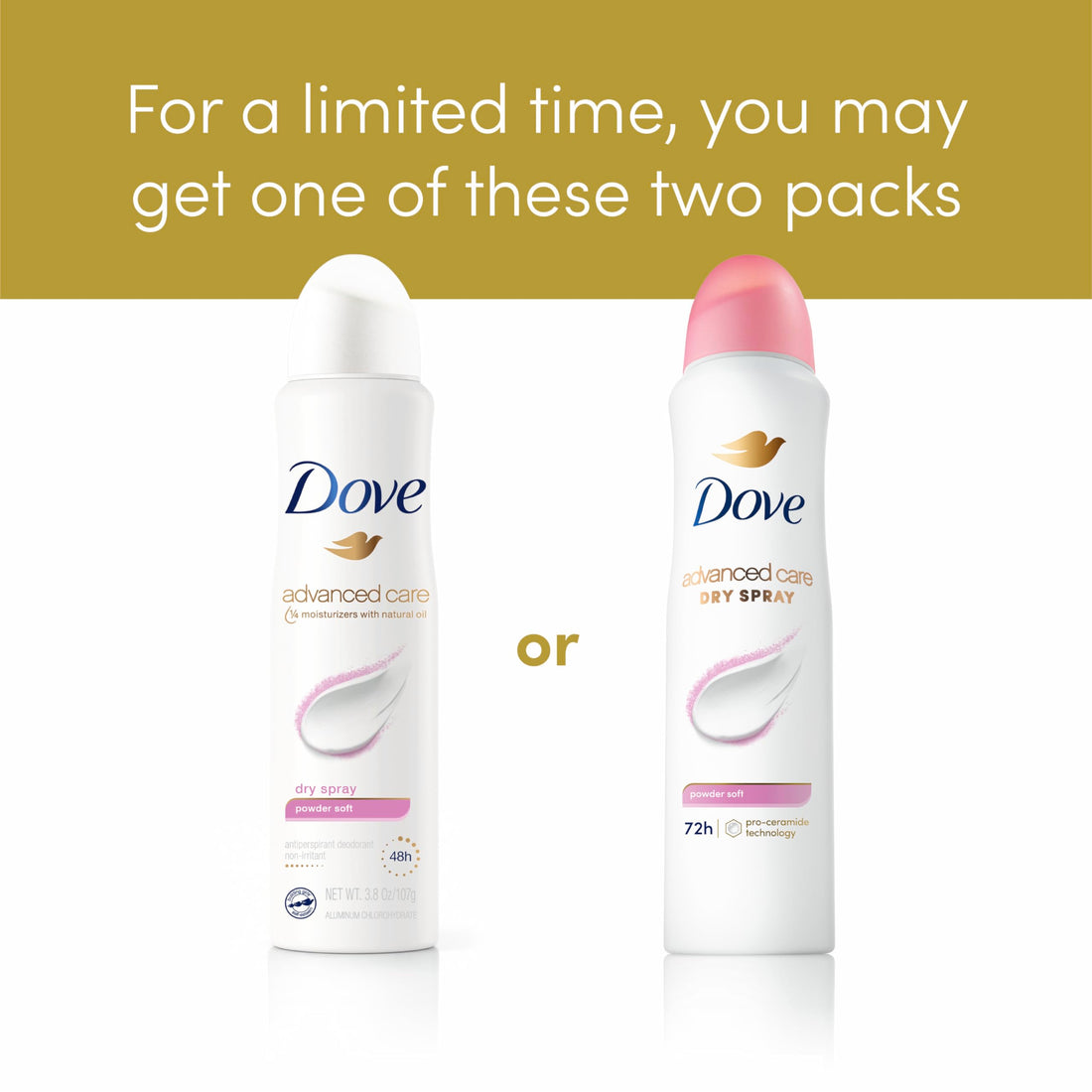 Dove Advanced Care Dry Spray Antiperspirant Deodorant for Women, Powder Soft, for 48 Hour Protection And Soft And Comfortable Underarms, 3.8 oz, 12 Count
