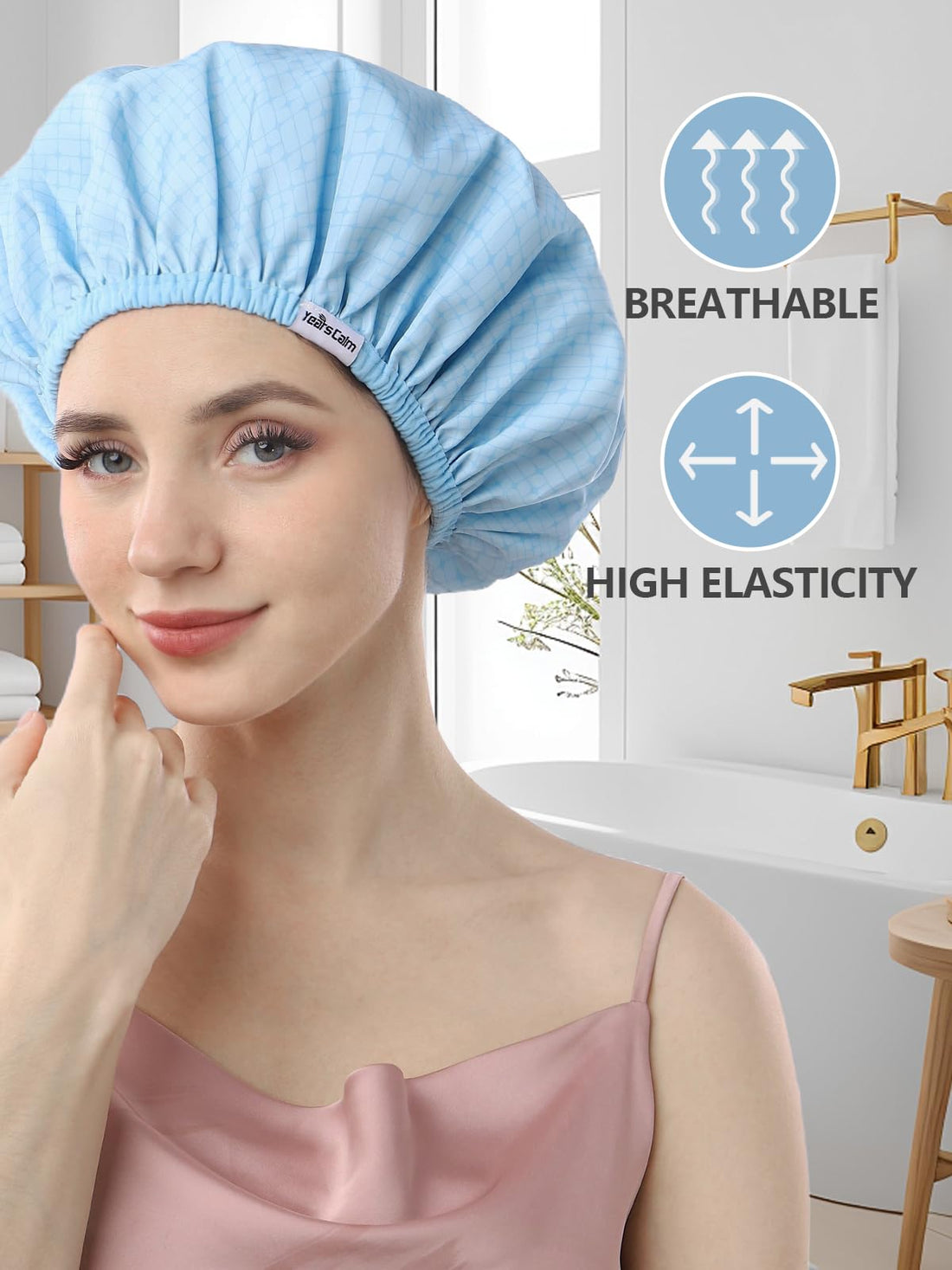 Years calm Shower Caps For Women Reusable Waterproof,Pattern And Solid Color Dual-Layer Design For Dual-Layer Usable,Protects Hair In Shower, Spa, Cooking, Clean & Travel (Blue, Extra Large)