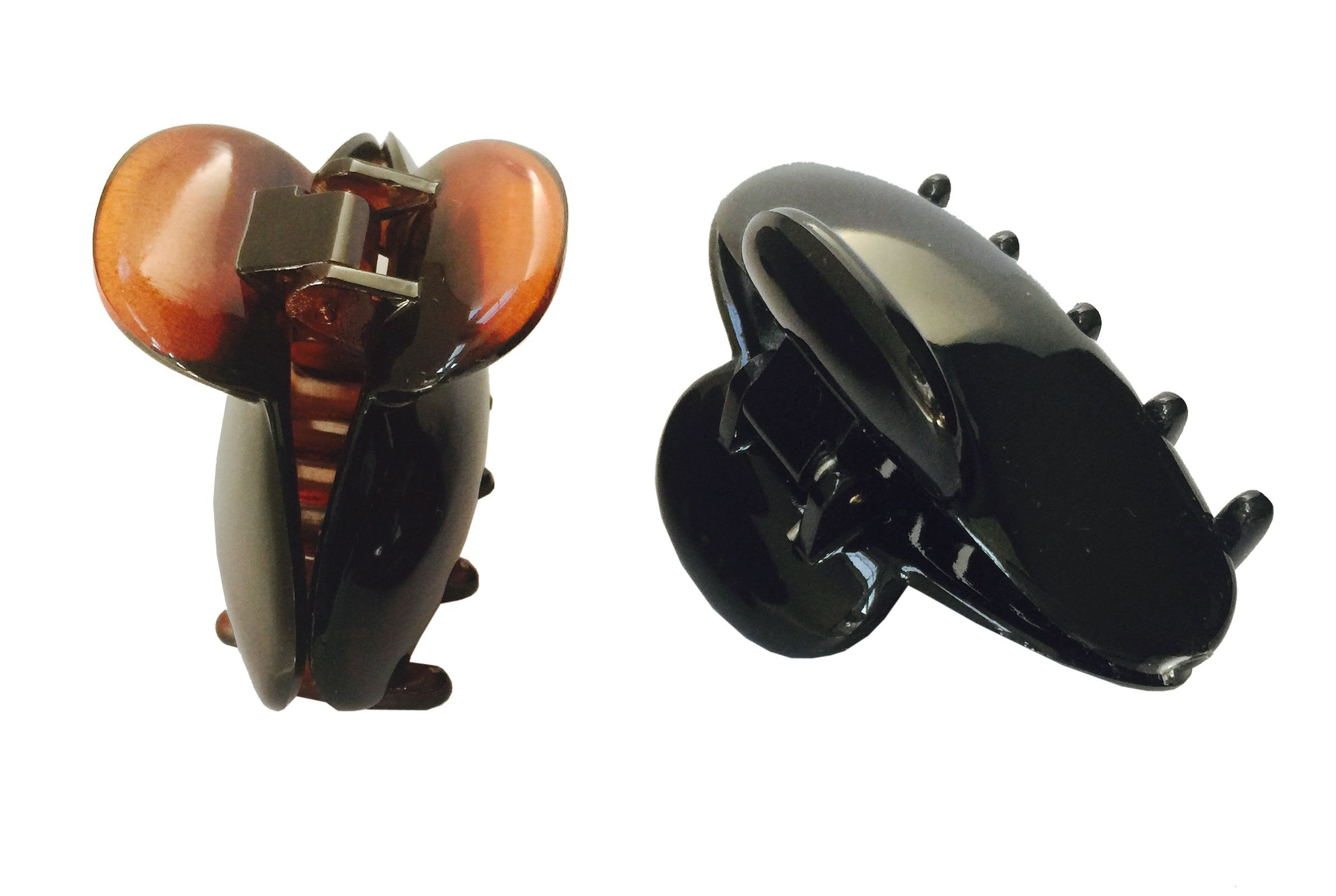 Parcelona French Clamp Black and Shell Small Covered Spring Celluloid Acetate Jaw Hair Claw Clip - 2 Pieces