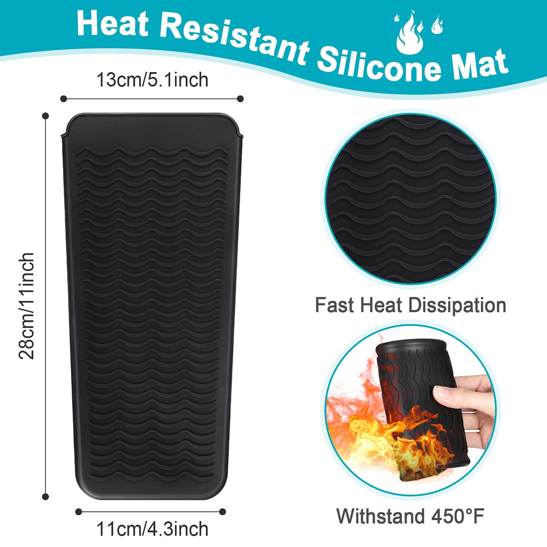 2 Pieces Flat Iron Case Holder Heat Resistant Curling Iron Neoprene Straightener Holder and Silicone Travel Mat for Hair Tools Curling Iron Organizer Bag or Travel Daily Use (Black,Flower Pattern)