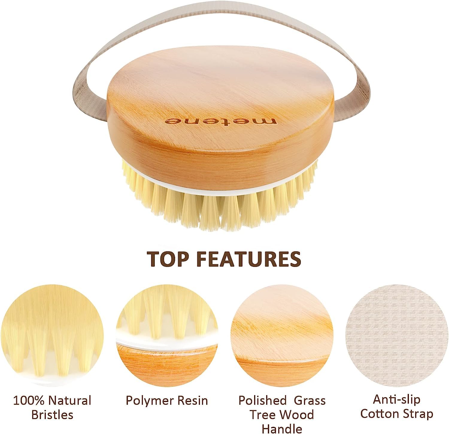 Metene 2 Pack Dry Body Brushes, Exfoliating Body Scrubbers, Natural Bristles for Dry Skin, Improve Circulation, Stop Ingrown Hairs, Reduce Acne and Cellulite (G7130)