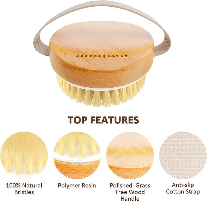 Metene 2 Pack Dry Body Brushes, Exfoliating Body Scrubbers, Natural Bristles for Dry Skin, Improve Circulation, Stop Ingrown Hairs, Reduce Acne and Cellulite (G7130)
