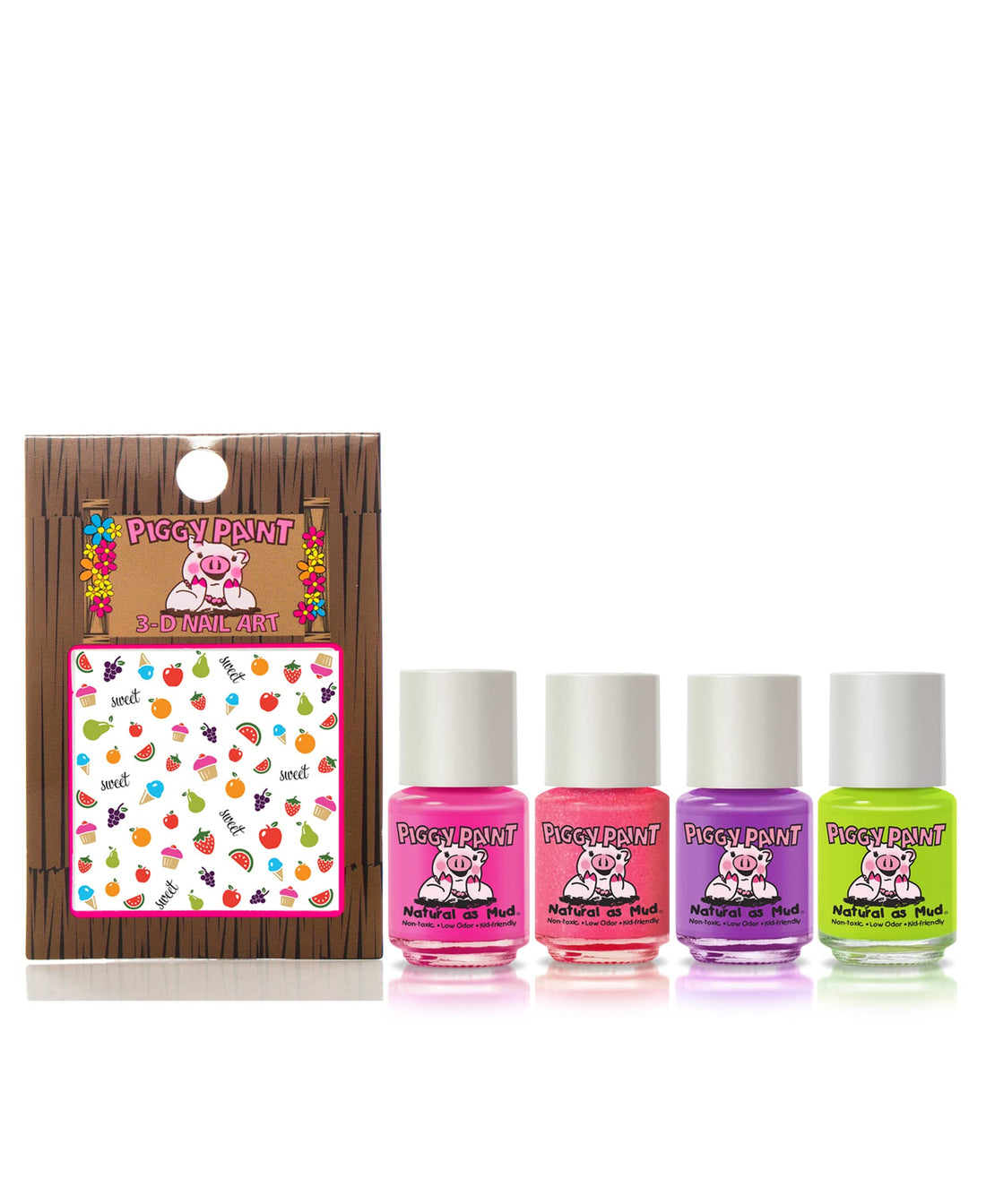 Piggy Paint 100% Non-toxic Girls Nail Polish - Safe, Chemical Free Low Odor for Kids, Cutie Fruity Gift Set