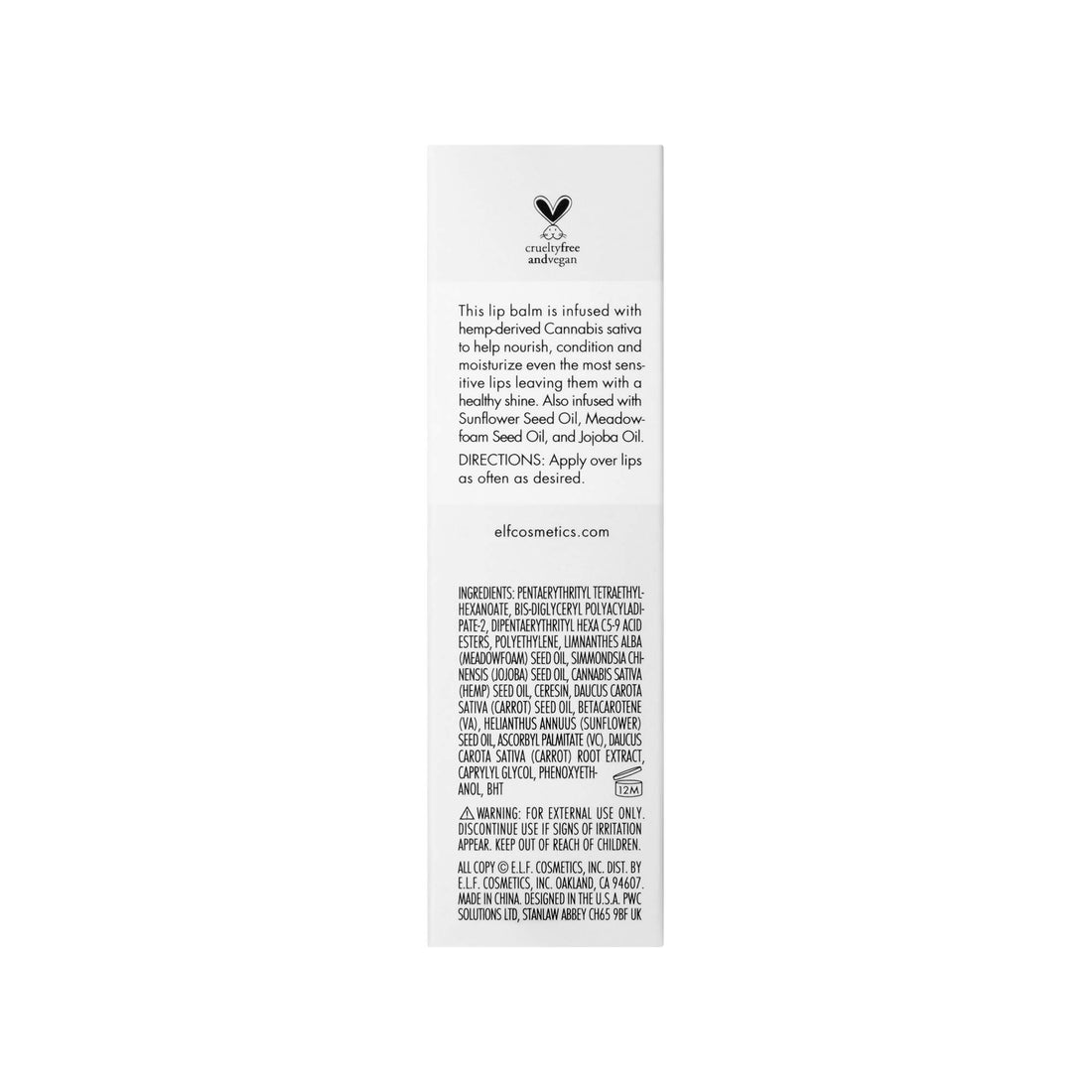 e.l.f. Calm Balm, Hydrates & Nourishes Lips, Infused with Hemp-Derived Cannabis Sativa, 0.07 Oz (1.9g)