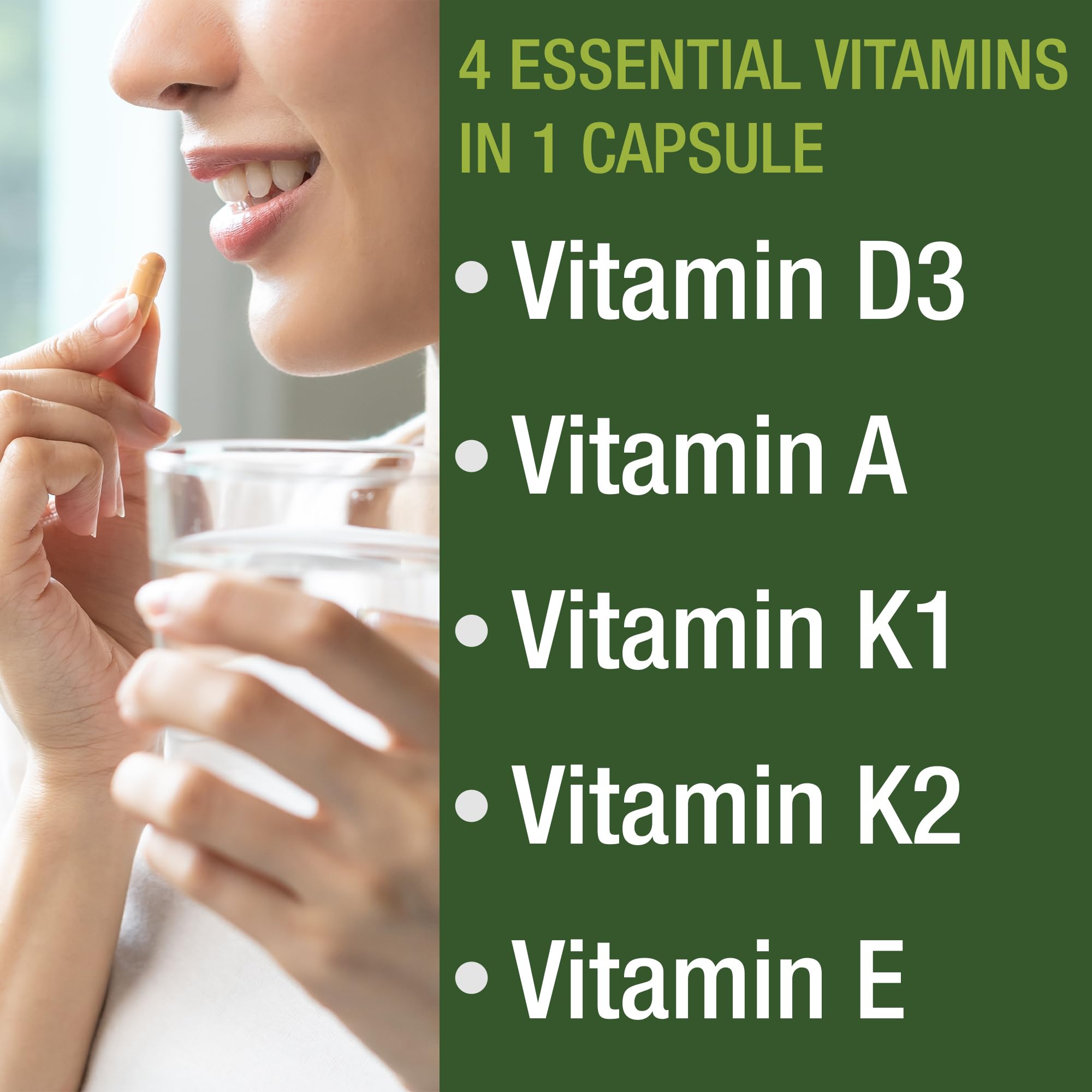 DAKE Vitamin Supplement. Vitamin D 5,000 iu + Vitamin A + Vitamin K + Vitamin E In 1 Vegan Capsule. ADK Vitamin Supplement With E. D3 K2. Essential Vitamins For Mood, Immune, Bone, Vision, Heart