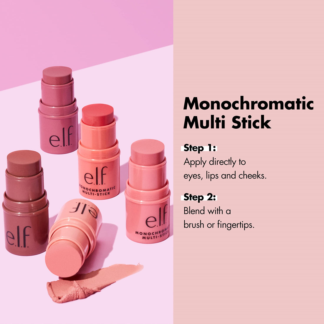 e.l.f. Monochromatic Multi Stick, Creamy, Lightweight, Versatile, Luxurious, Adds Shimmer, Easy To Use On The Go, Blends Effortlessly, Sparkling Rose, 0.17 Oz
