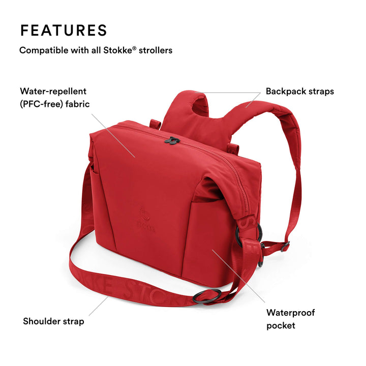Stokke Xplory X Changing Bag, Ruby Red - Doubles As Shoulder Bag or Backpack - Includes Foldable Changing Mat - UPF 50+, Water Repellent, Easy to Clean
